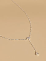 Sterling Silver CZ Charm Minimalist Lariat Necklace VJewels