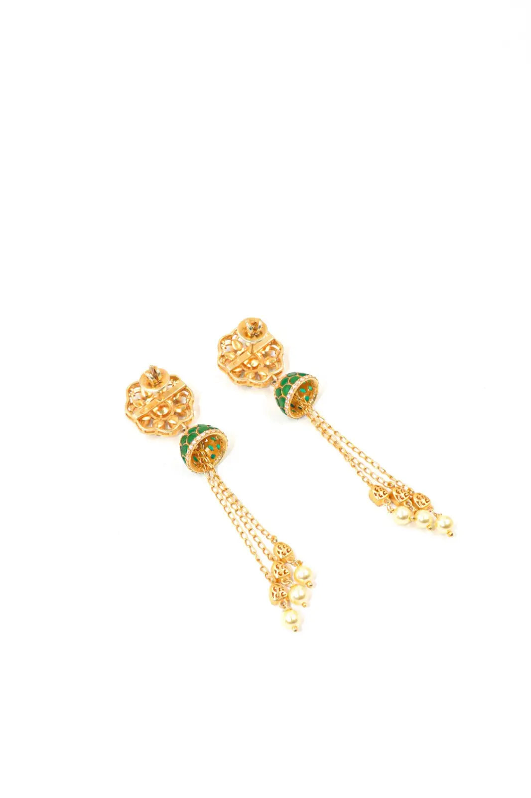 Stylish Gold-Plated Long Earrings with Pearl And Moissanite Gemstone Earring Jewlery VJewels