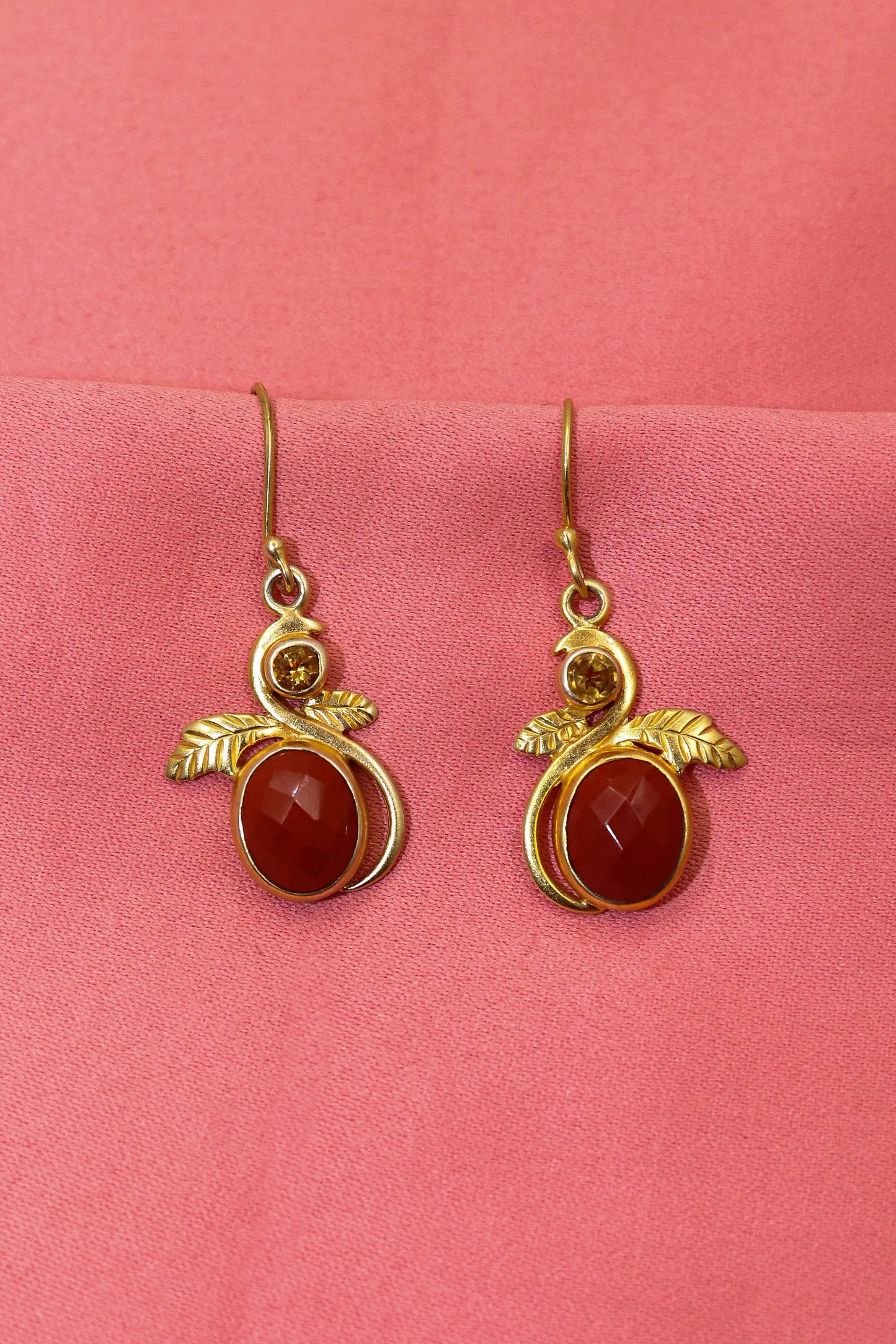 Stylish Gold-Plated with Vibrant Red Garnet Gemstone Earring Jewelry VJewels