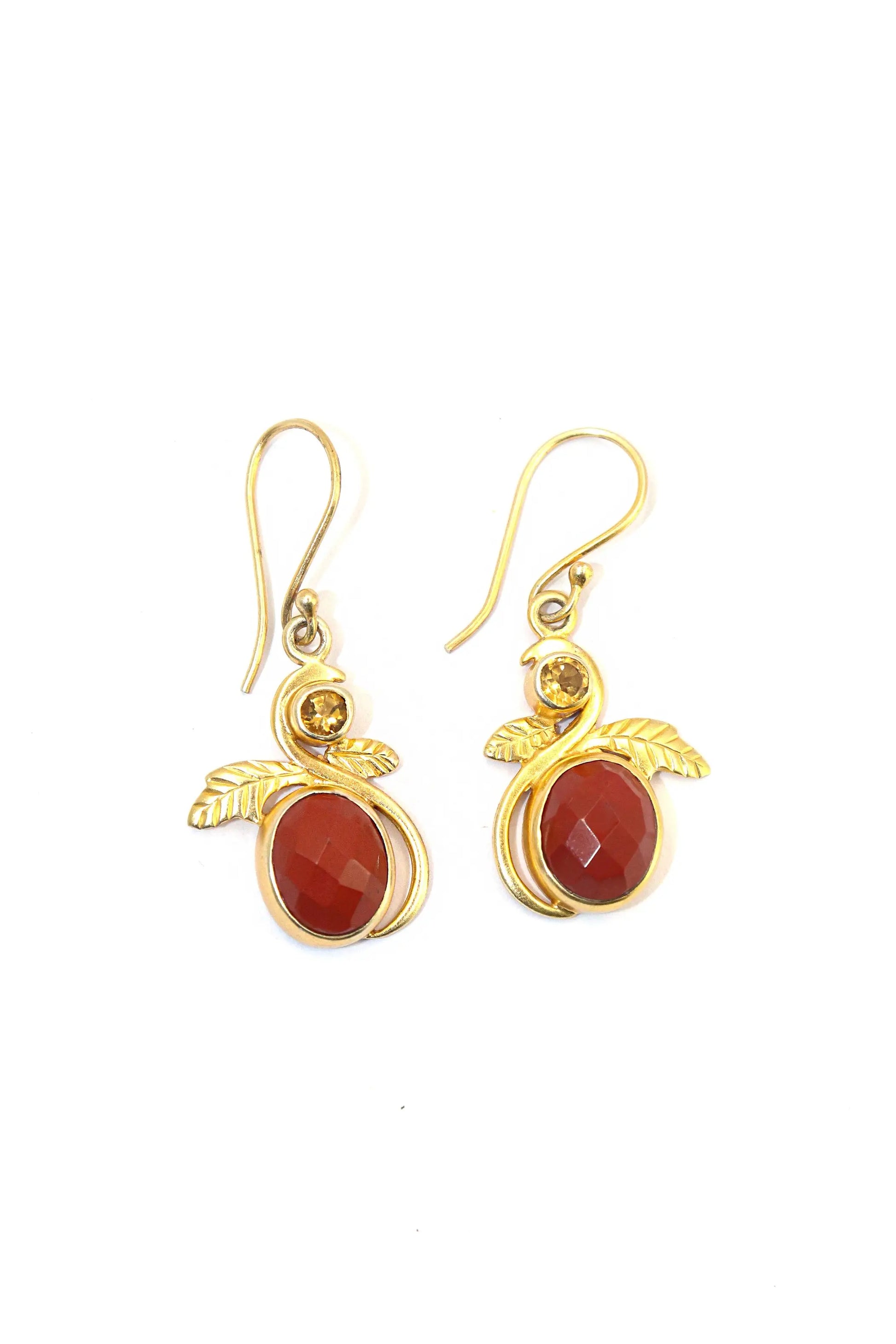 Stylish Gold-Plated with Vibrant Red Garnet Gemstone Earring Jewelry VJewels