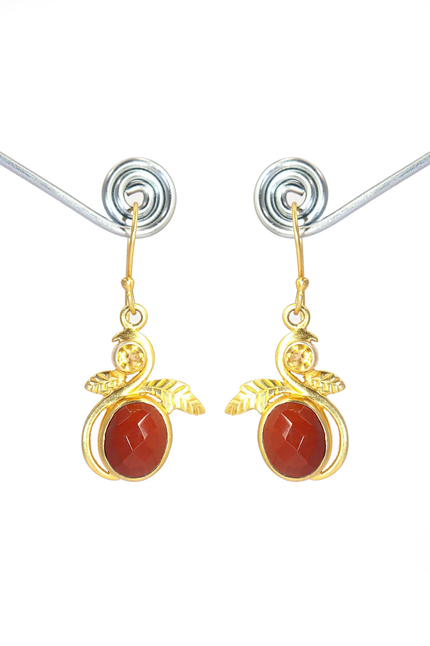 Stylish Gold-Plated with Vibrant Red Garnet Gemstone Earring Jewelry VJewels