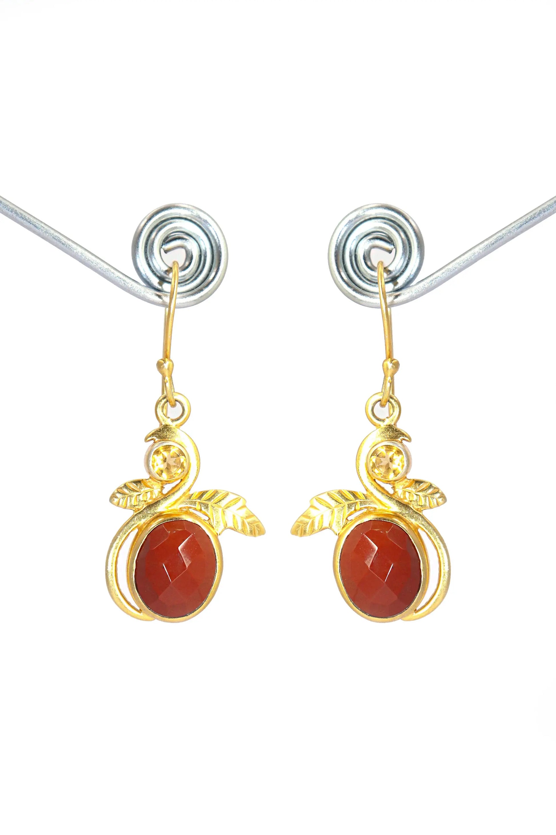 Stylish Gold-Plated with Vibrant Red Garnet Gemstone Earring Jewelry VJewels