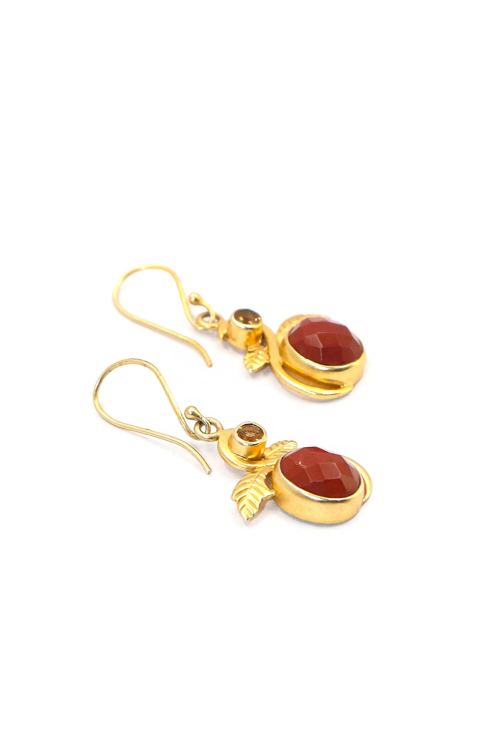 Stylish Gold-Plated with Vibrant Red Garnet Gemstone Earring Jewelry VJewels