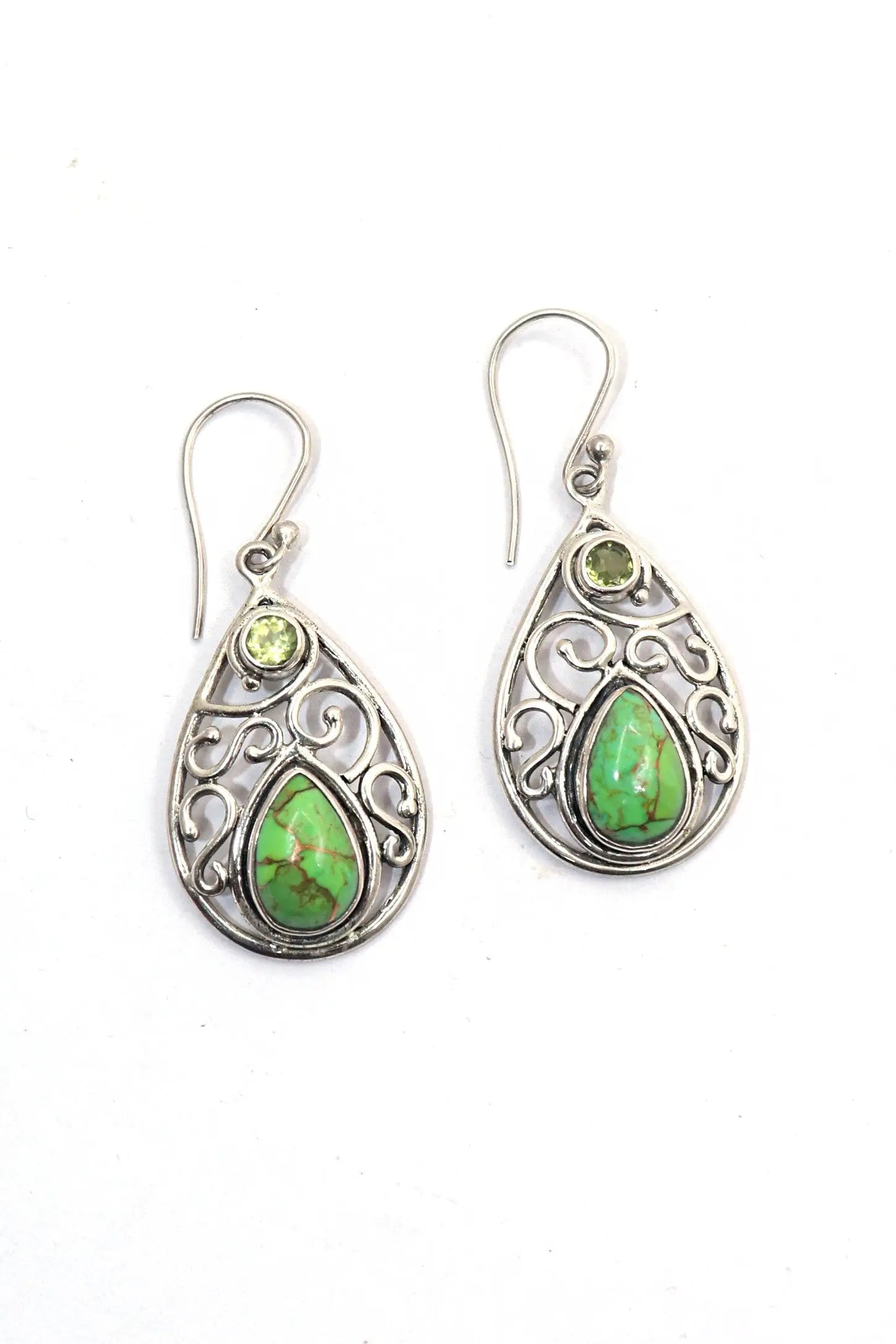 Touch of Elegance Dazzling Earrings with Turquoise and  Peridot Gemstone Hook Earring VJewels