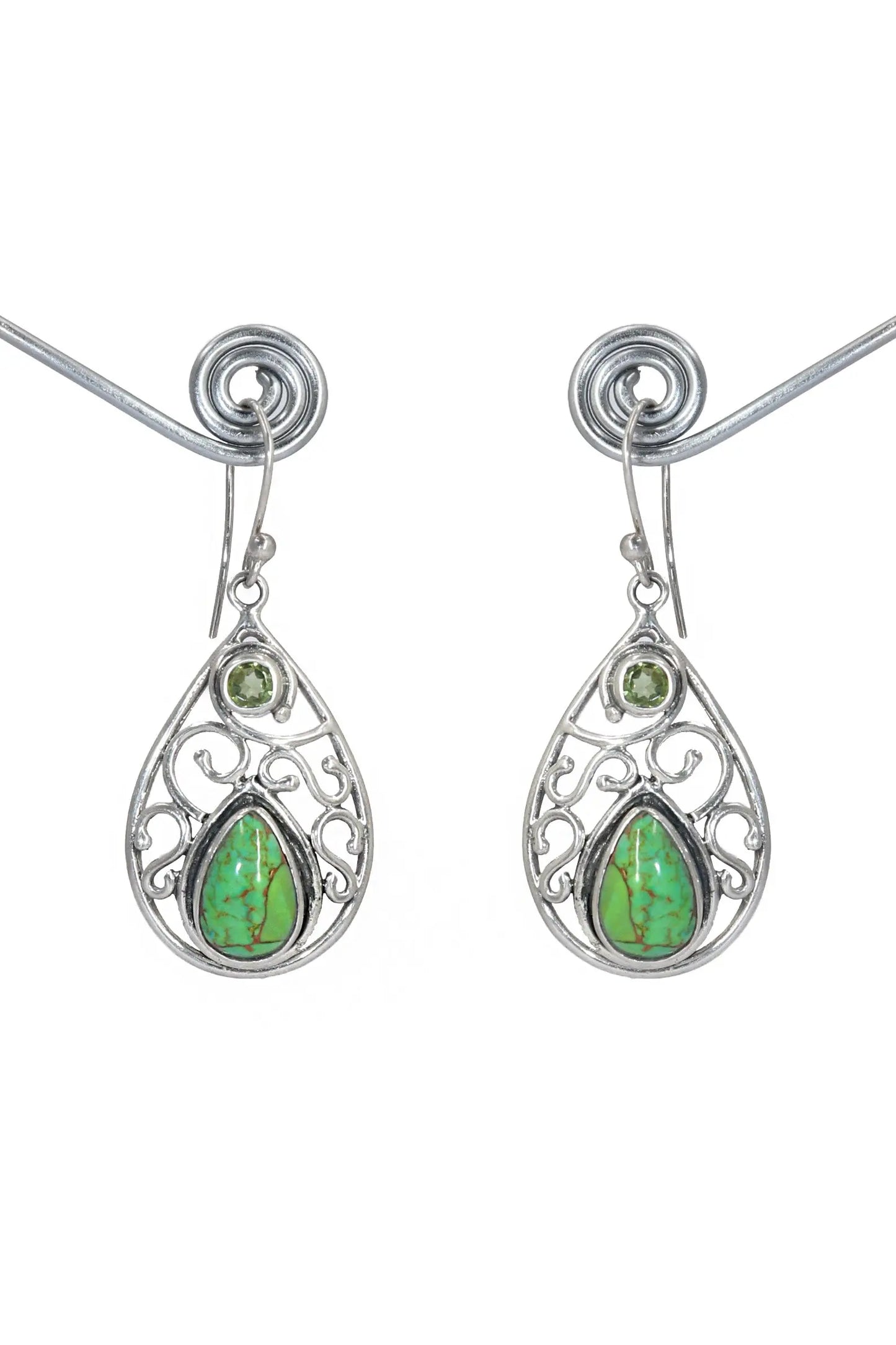 Touch of Elegance Dazzling Earrings with Turquoise and  Peridot Gemstone Hook Earring VJewels