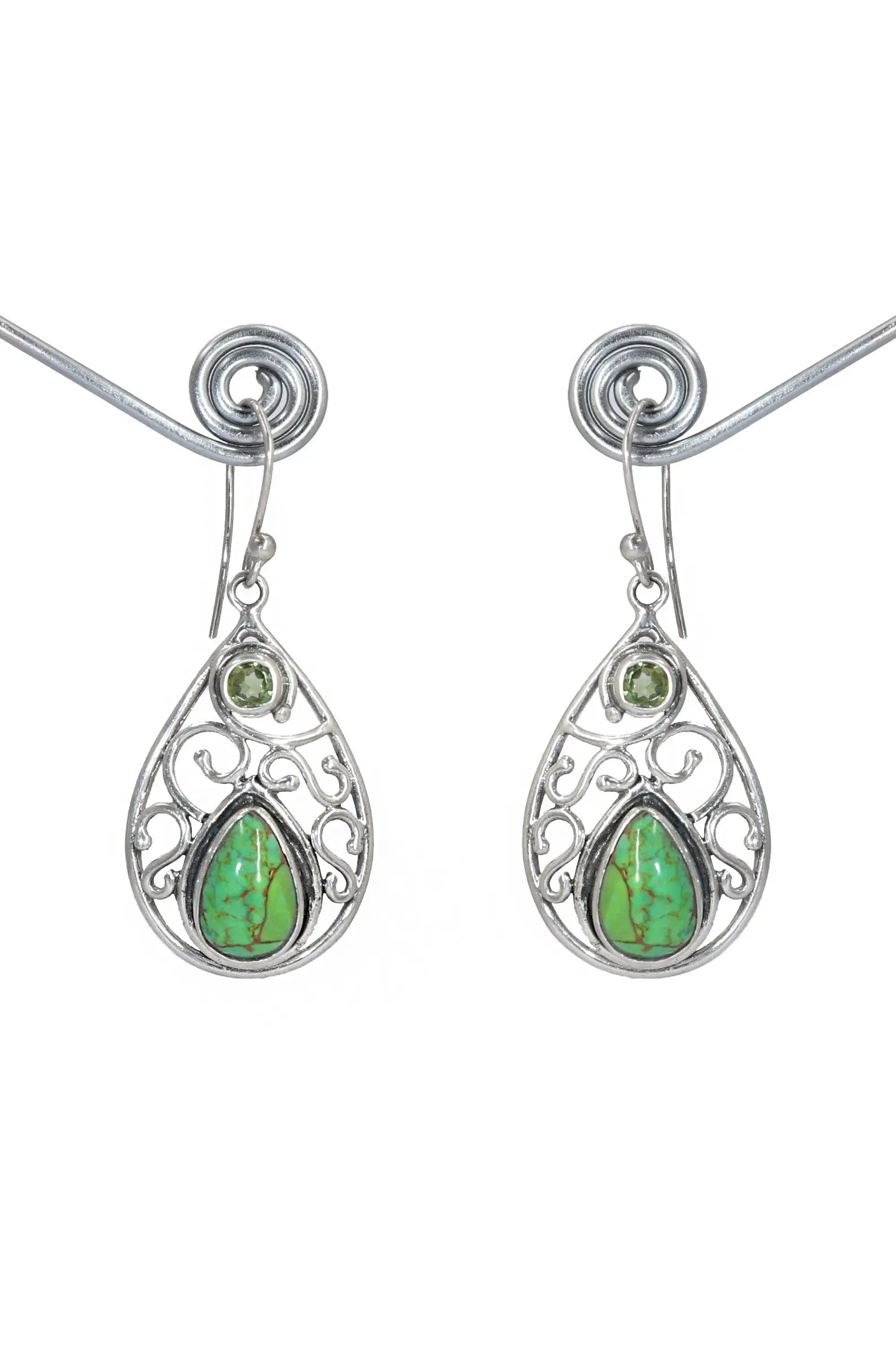 Touch of Elegance Dazzling Earrings with Turquoise and  Peridot Gemstone Hook Earring VJewels