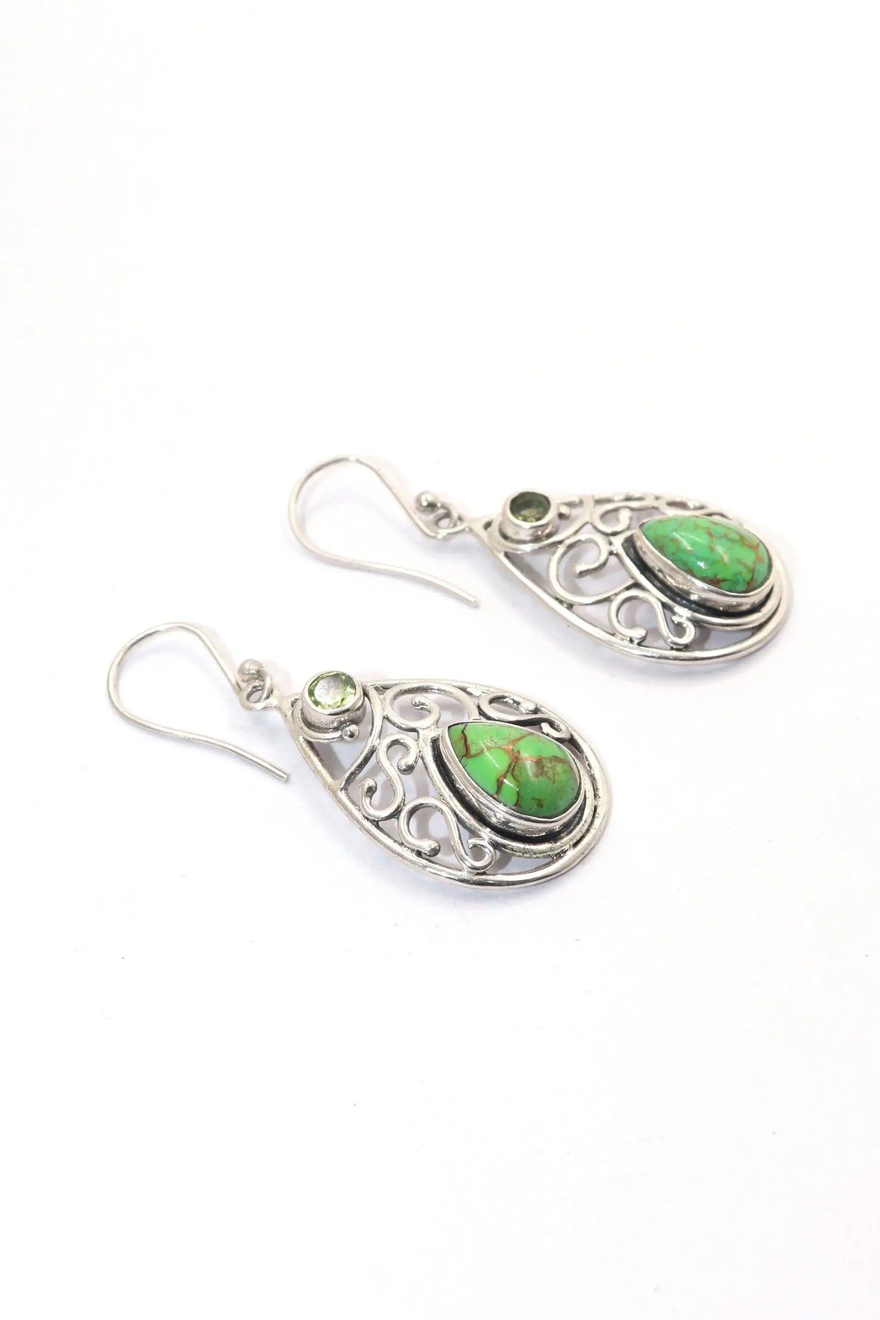 Touch of Elegance Dazzling Earrings with Turquoise and  Peridot Gemstone Hook Earring VJewels