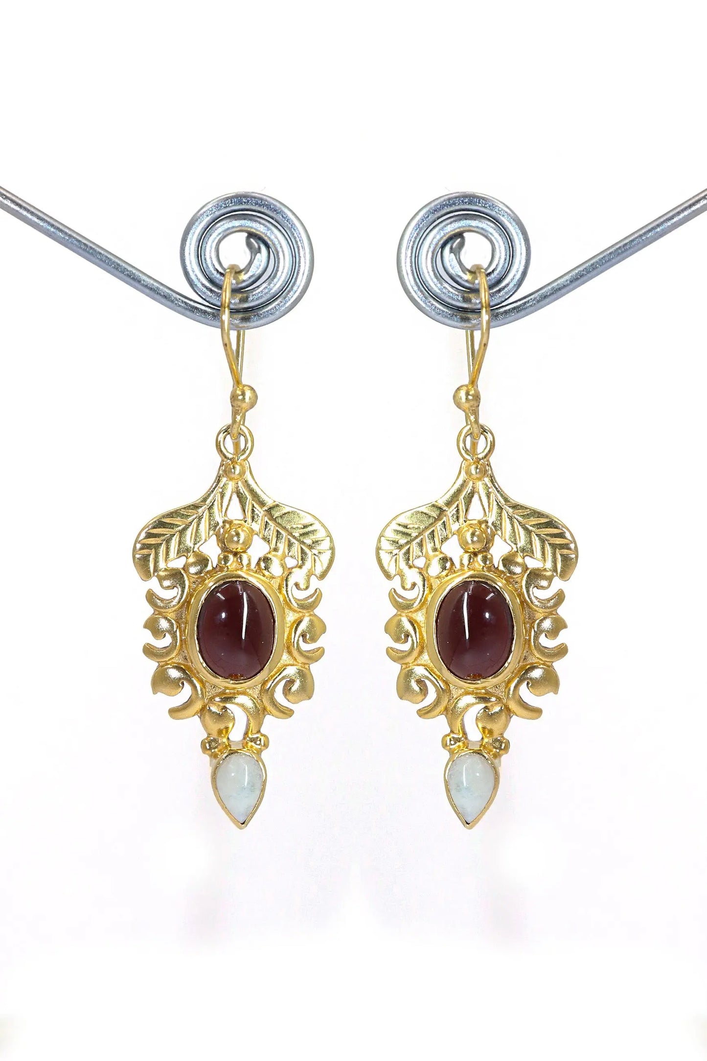 Trending Now Gold Plated Earrings with Moonstone, Garnet Gemstones Earring VJewels