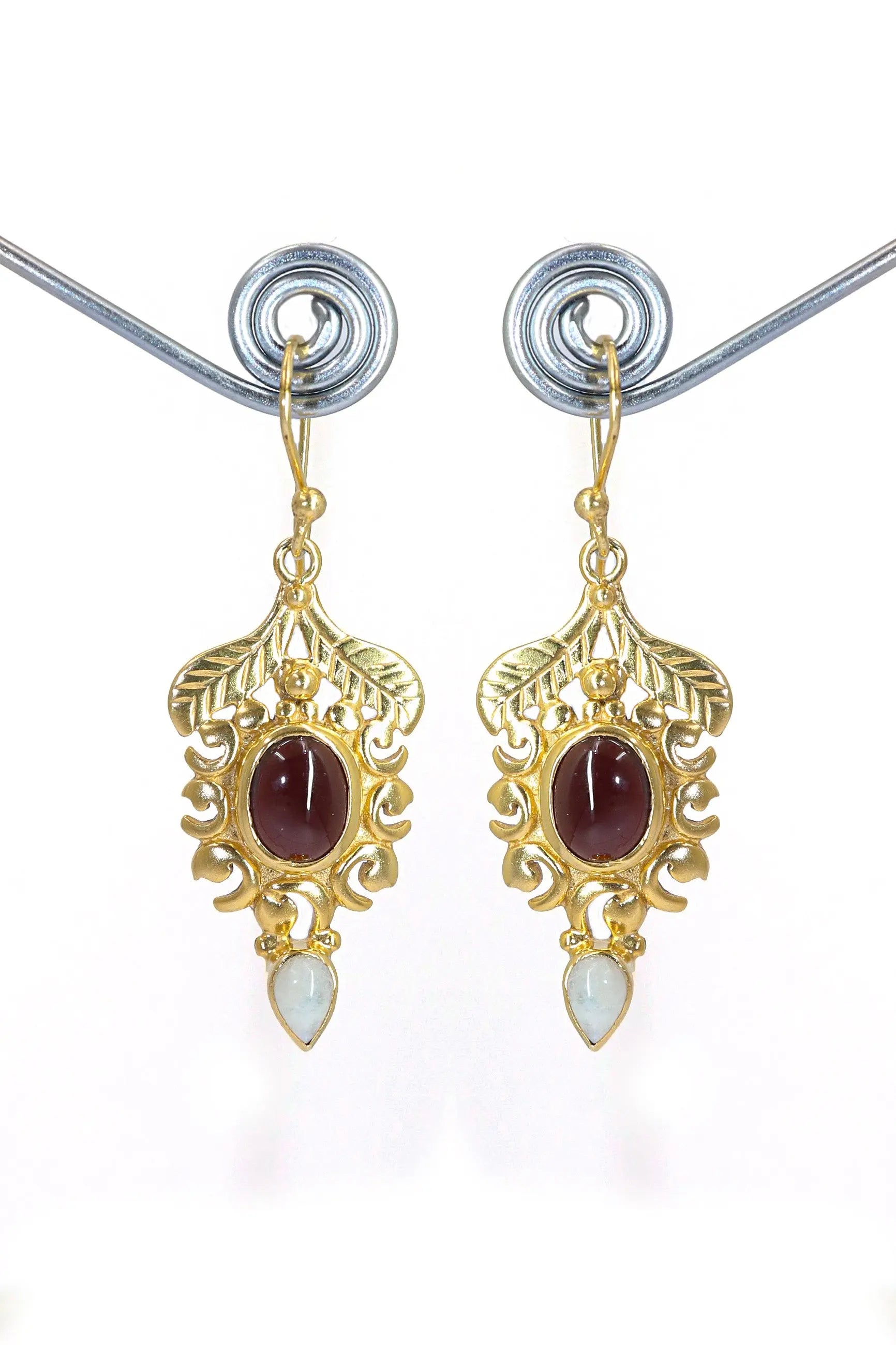 Trending Now Gold Plated Earrings with Moonstone, Garnet Gemstones Earring VJewels