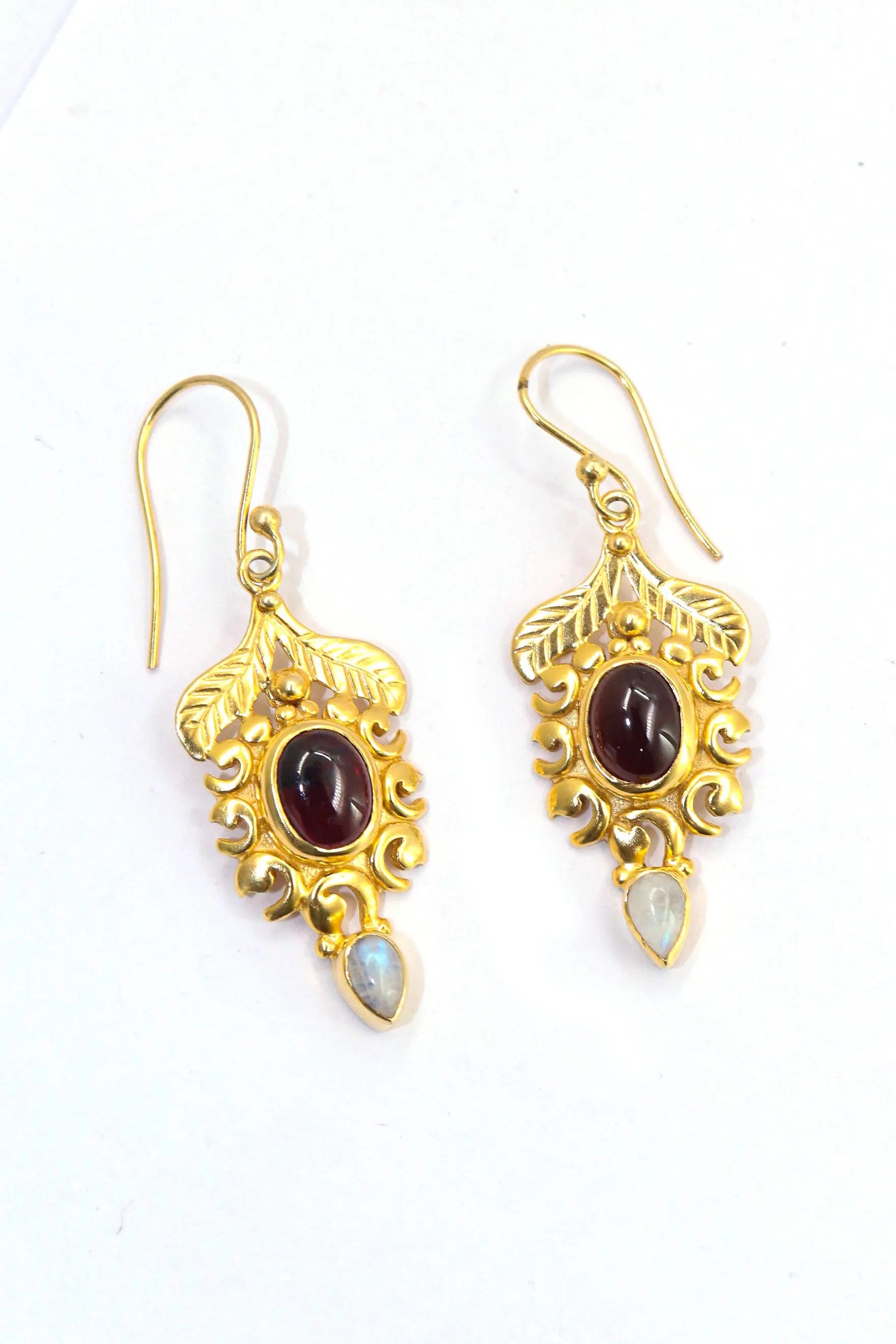 Trending Now Gold Plated Earrings with Moonstone, Garnet Gemstones Earring VJewels