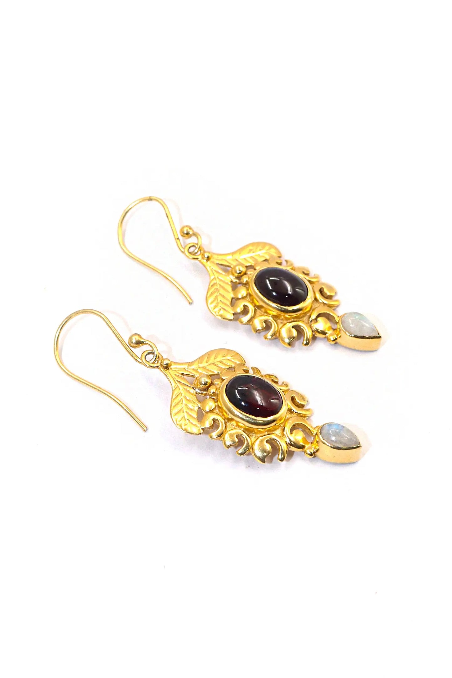 Trending Now Gold Plated Earrings with Moonstone, Garnet Gemstones Earring VJewels