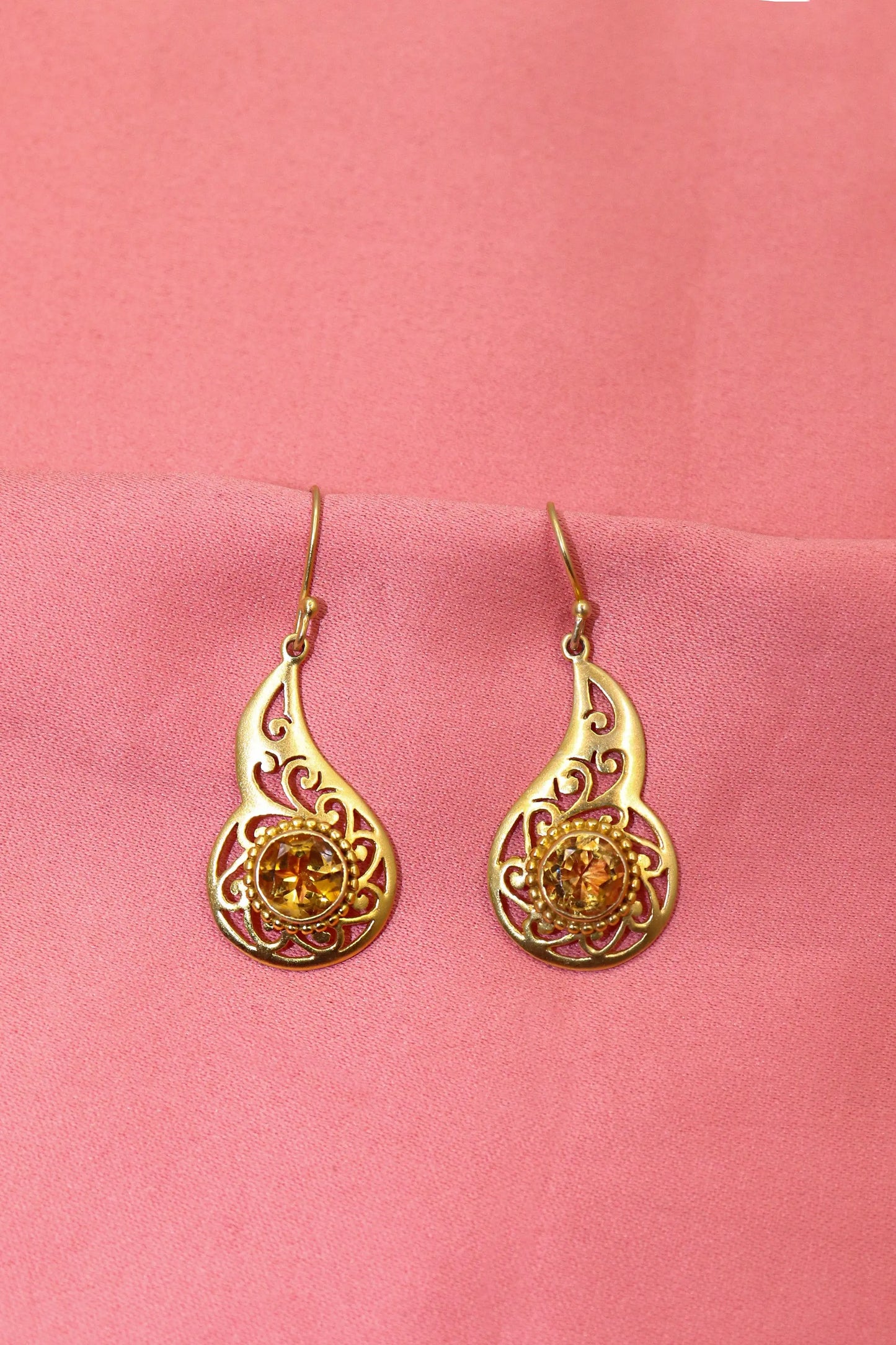 Trendy Gold-Plated Earrings with Eye-Catching Citrine Gemstone Earring Jewelry VJewels