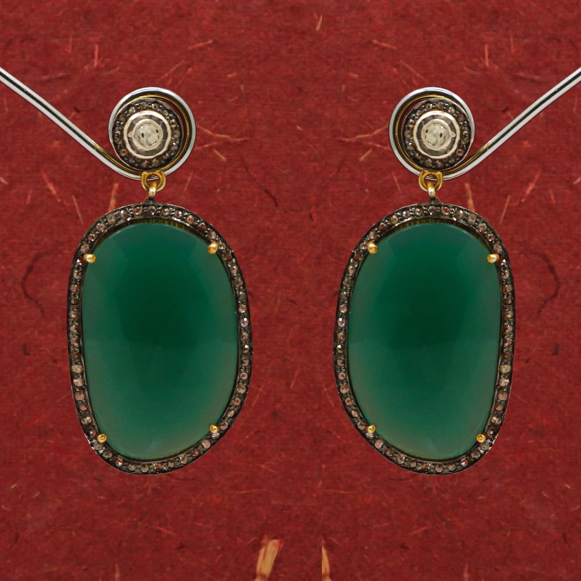 Two Tone Plated Emerald With Uncut Diamond Polki and Diamond Stud Earring Jewelry VJewels