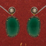 Two Tone Plated Emerald With Uncut Diamond Polki and Diamond Stud Earring Jewelry VJewels