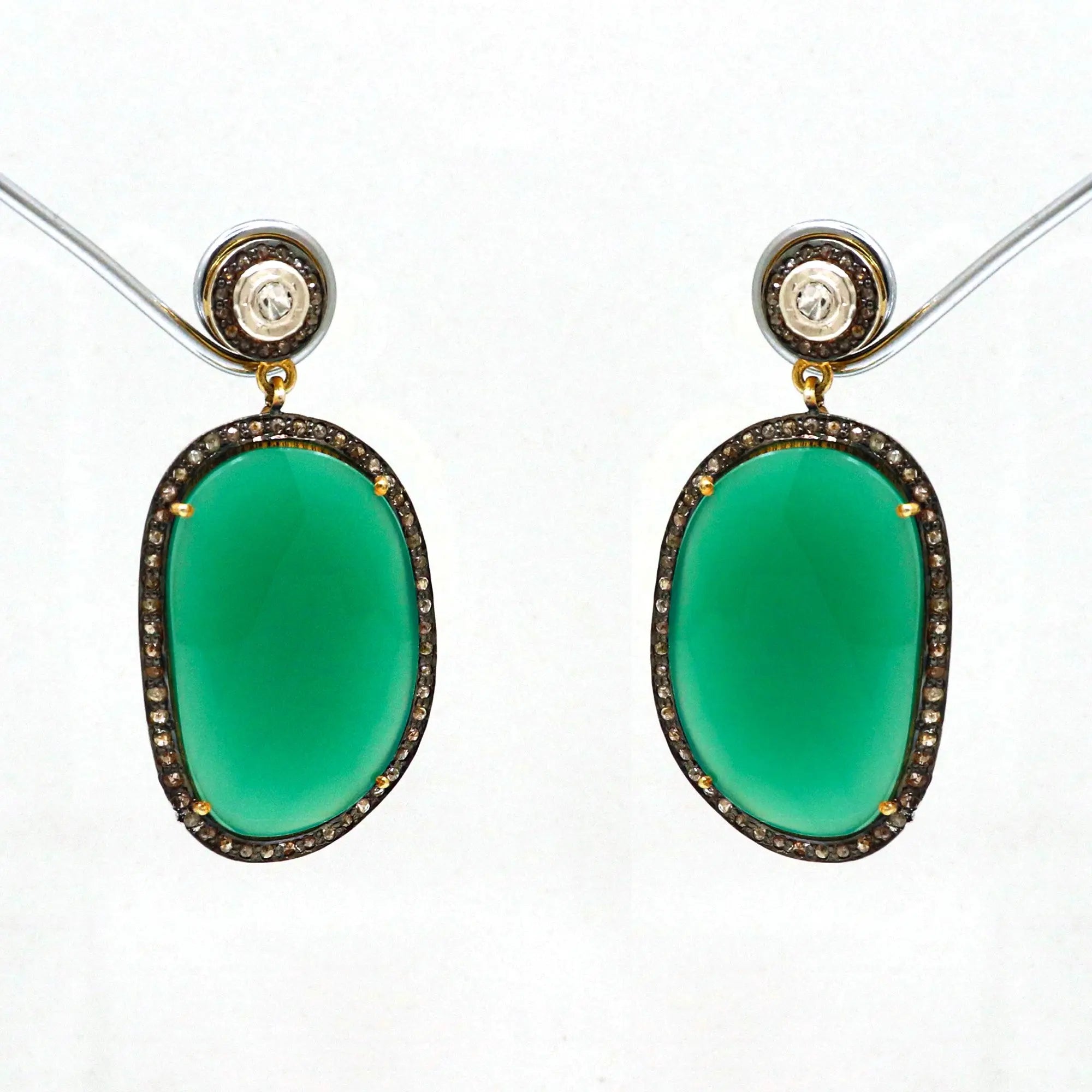 Two Tone Plated Emerald With Uncut Diamond Polki and Diamond Stud Earring Jewelry VJewels