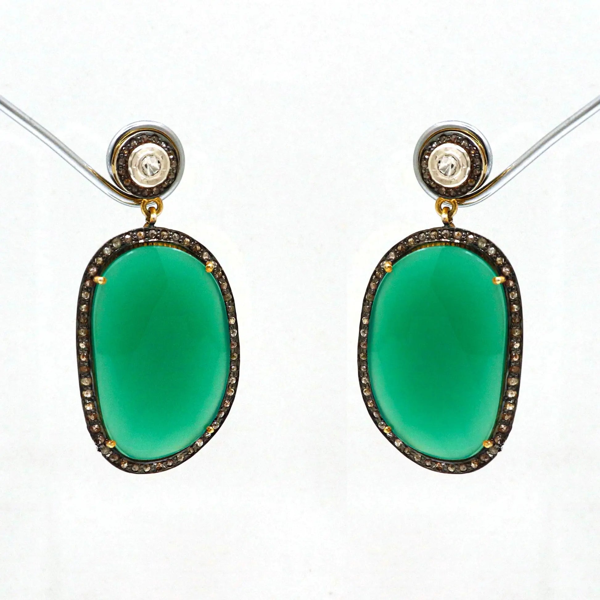 Two Tone Plated Emerald With Uncut Diamond Polki and Diamond Stud Earring Jewelry VJewels