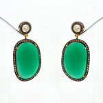 Two Tone Plated Emerald With Uncut Diamond Polki and Diamond Stud Earring Jewelry VJewels