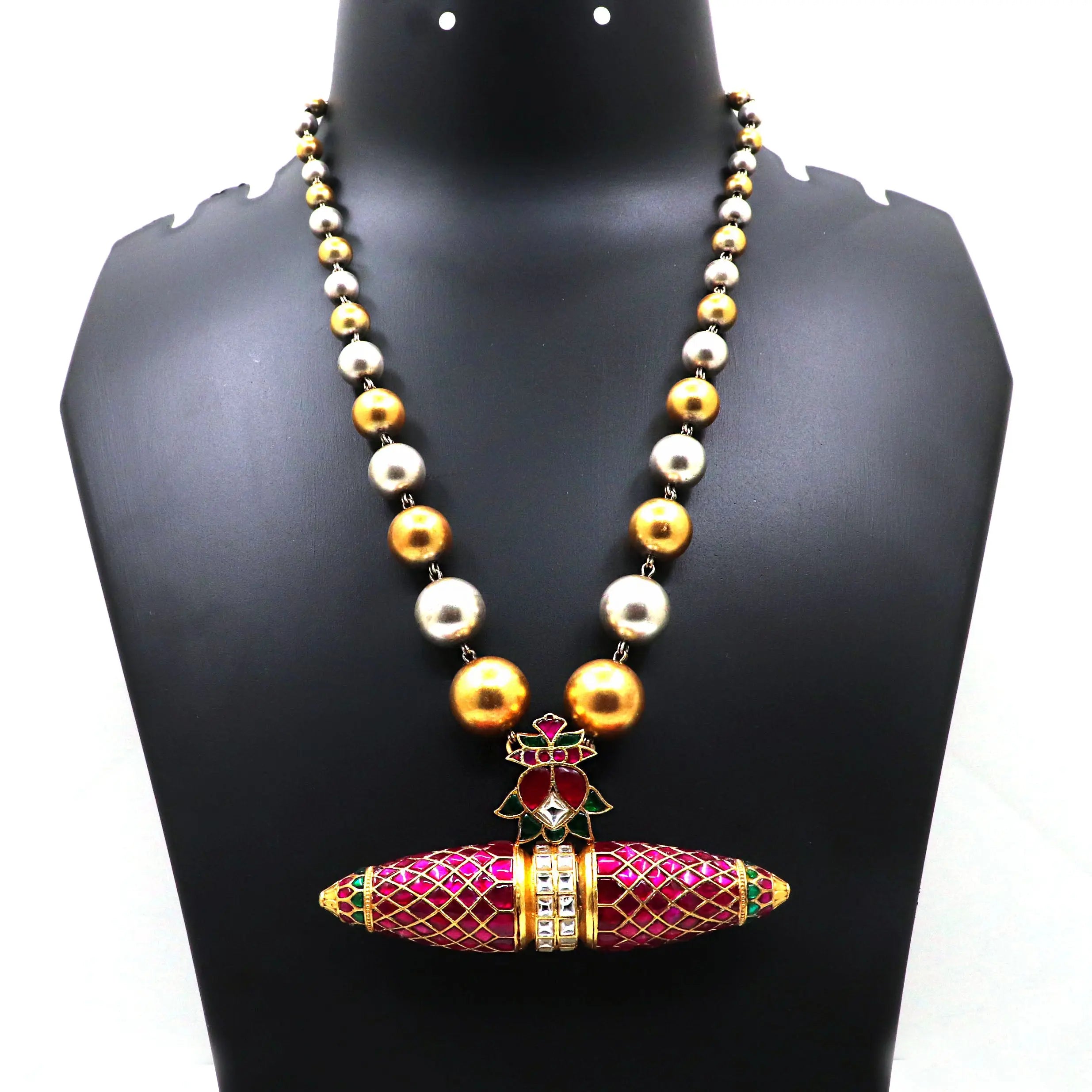 Two Tone Plated Moissanite Gemstone, Enamel Hasli Traditional Necklace Jewelry VJewels