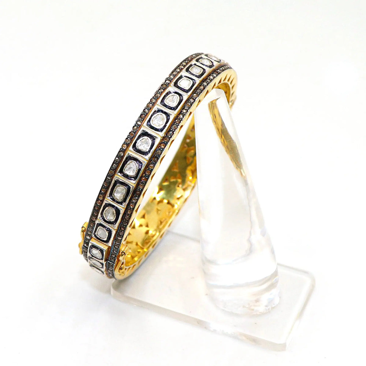 Two Tone Plated Uncut Diamond Polki And DiamondBangle Jewelry VJewels