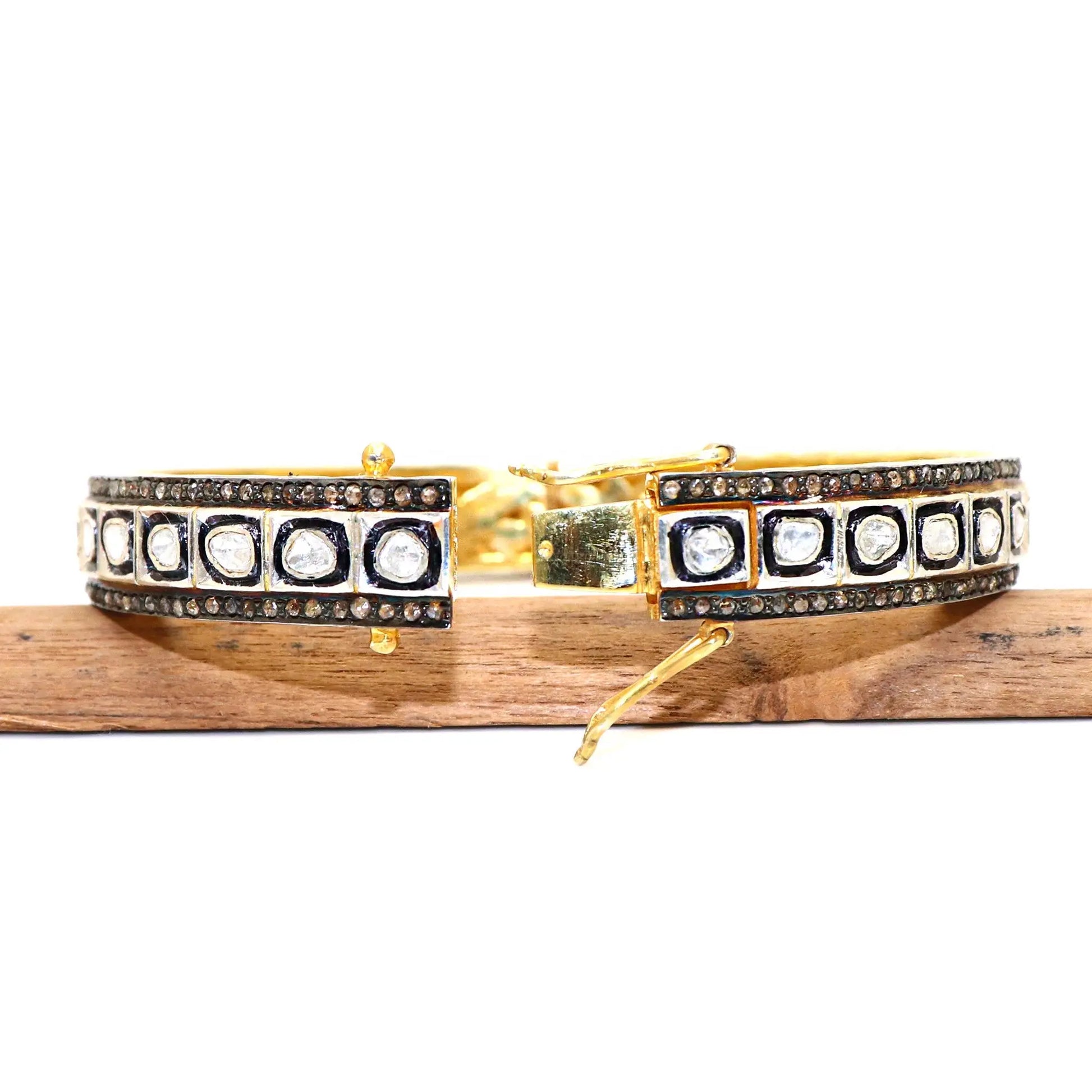 Two Tone Plated Uncut Diamond Polki And Diamond  Bangle Jewelry VJewels