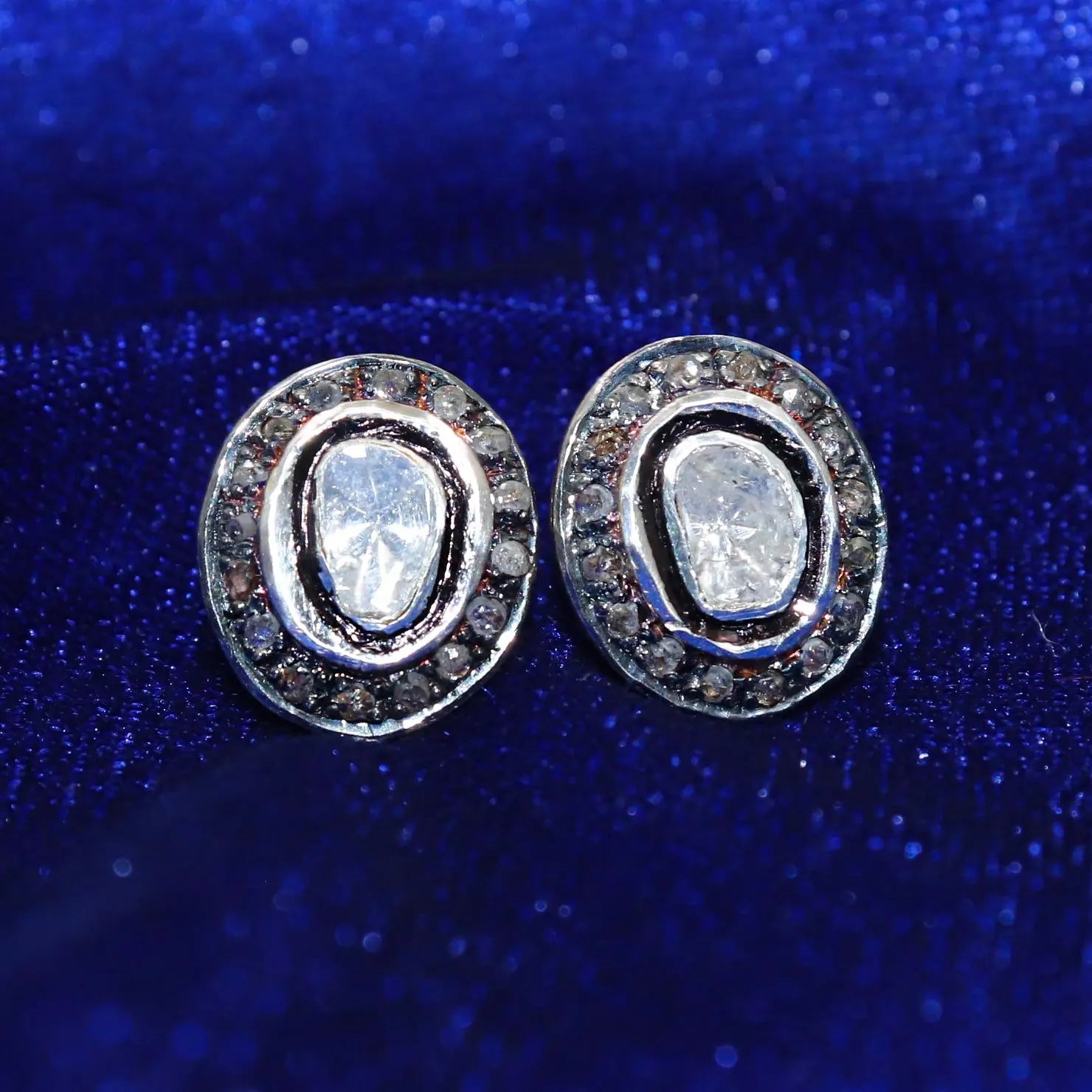 Two Tone Plated Uncut Diamond Polki And Diamond Stud Earring Jewelry Vidita Jewels