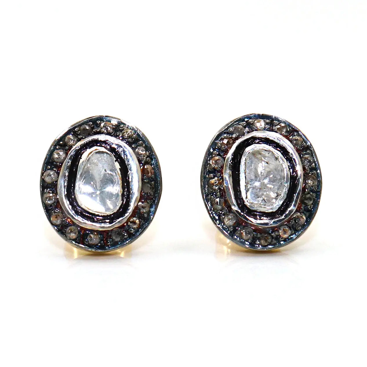 Two Tone Plated Uncut Diamond Polki And Diamond Stud Earring Jewelry Vidita Jewels