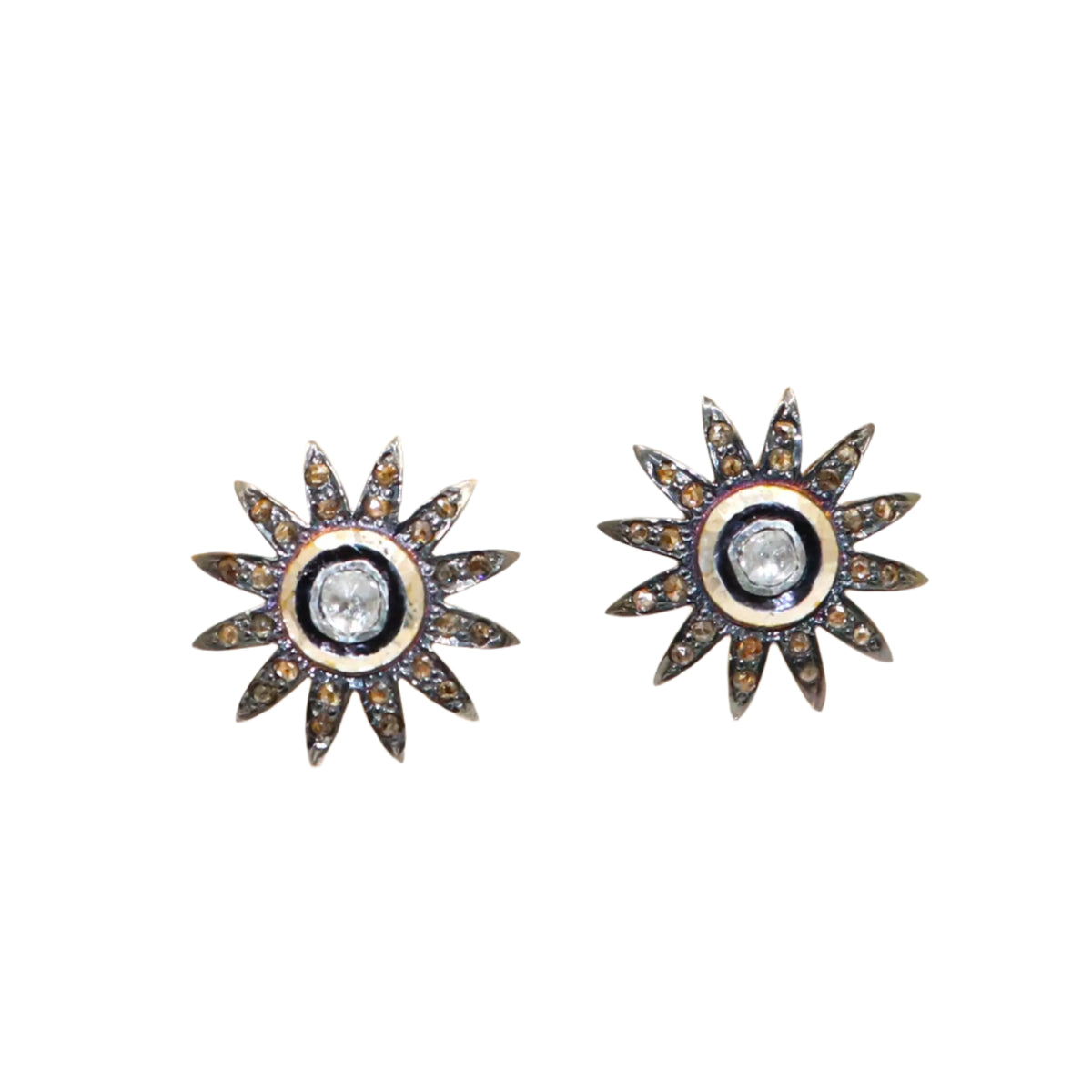 Two Tone Plated Uncut Diamond Polki With Diamond Stud Flower Design Earring jewelry VJewels