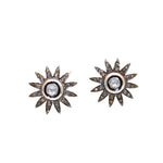 Two Tone Plated Uncut Diamond Polki With Diamond Stud Flower Design Earring jewelry VJewels
