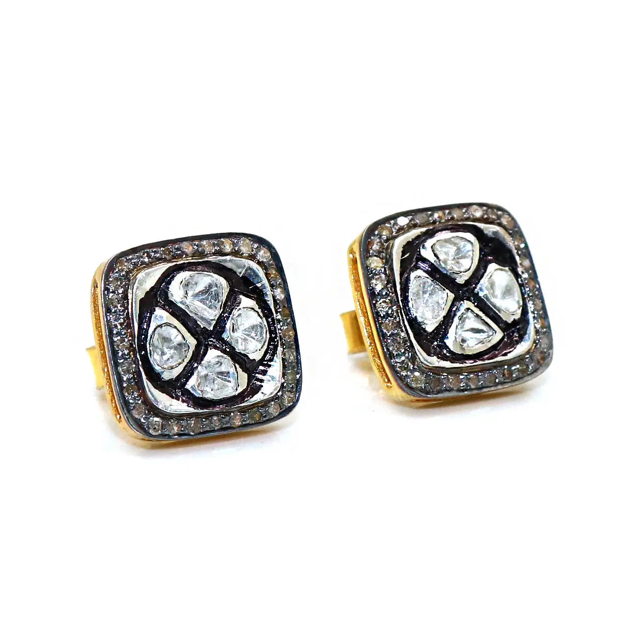 Uncut Diamond Polki And Diamond Square Shape Studs Earring Jewelry VJewels