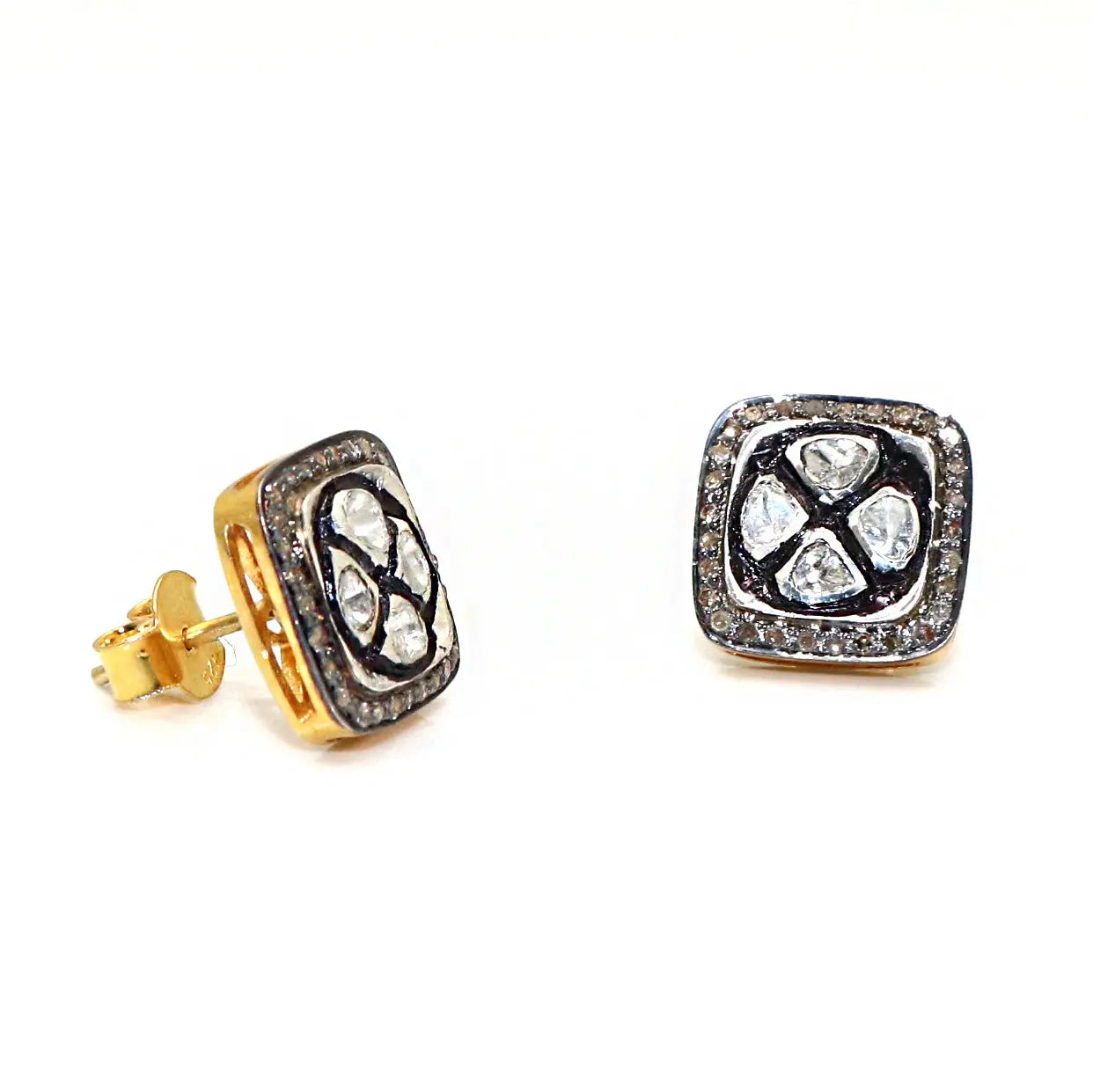 Uncut Diamond Polki And Diamond Square Shape Studs Earring Jewelry VJewels