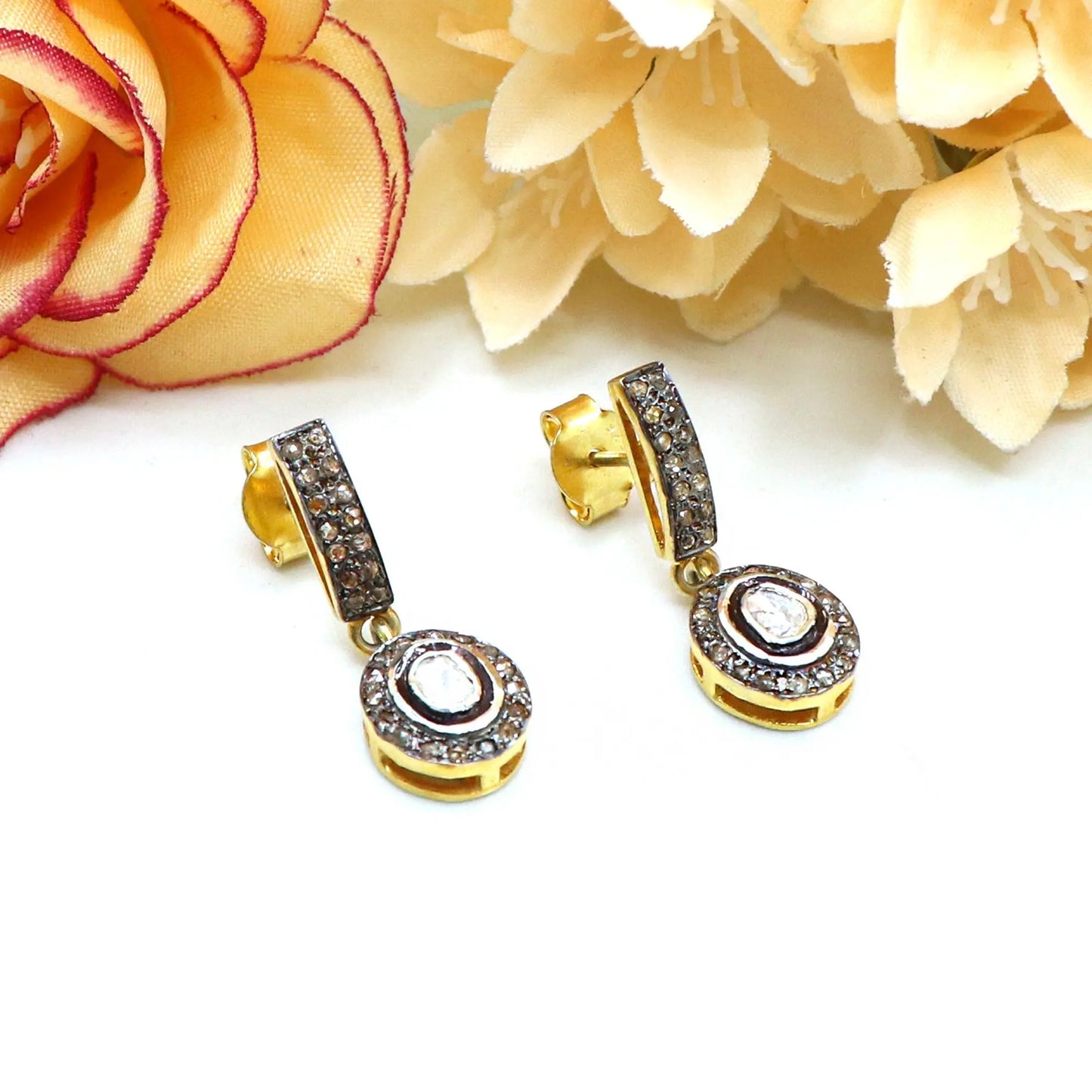 Uncut Diamond Polki And Diamond Stud Earring Jewelry VJewels