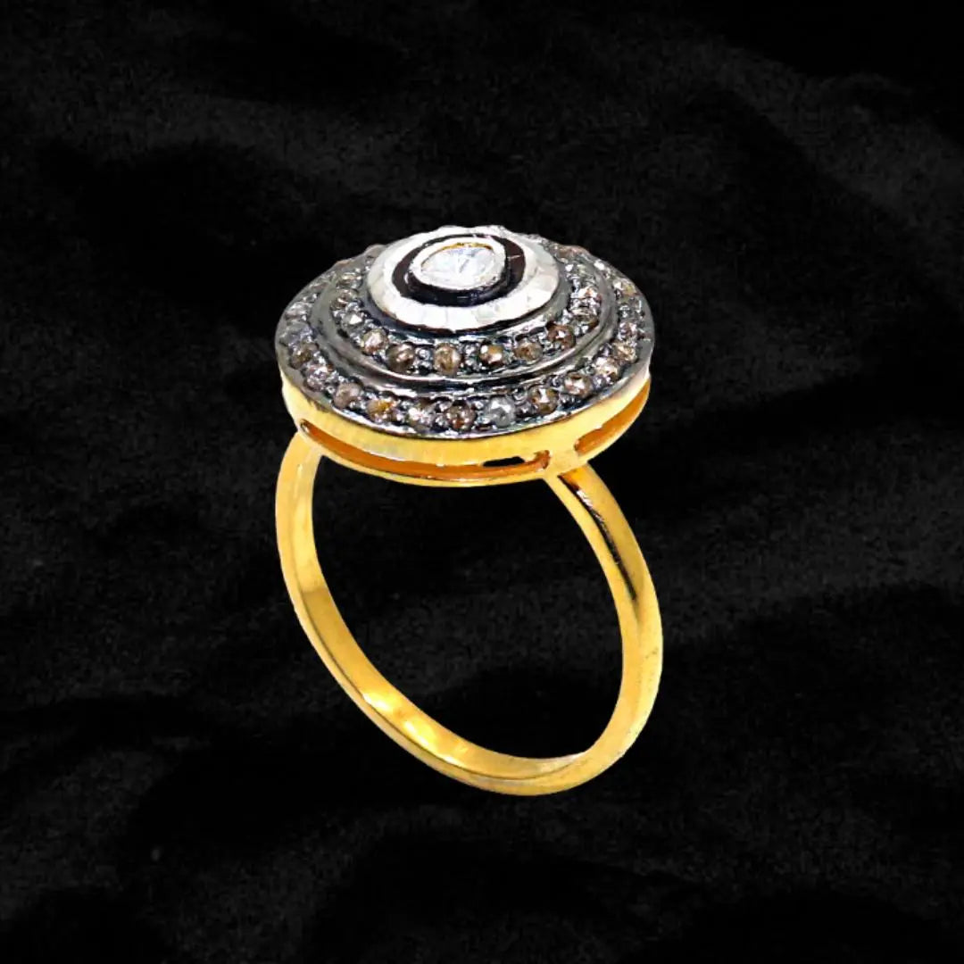 Uncut Diamond Polki And Diamond Two Tone Plated Ring Jewelry VJewels