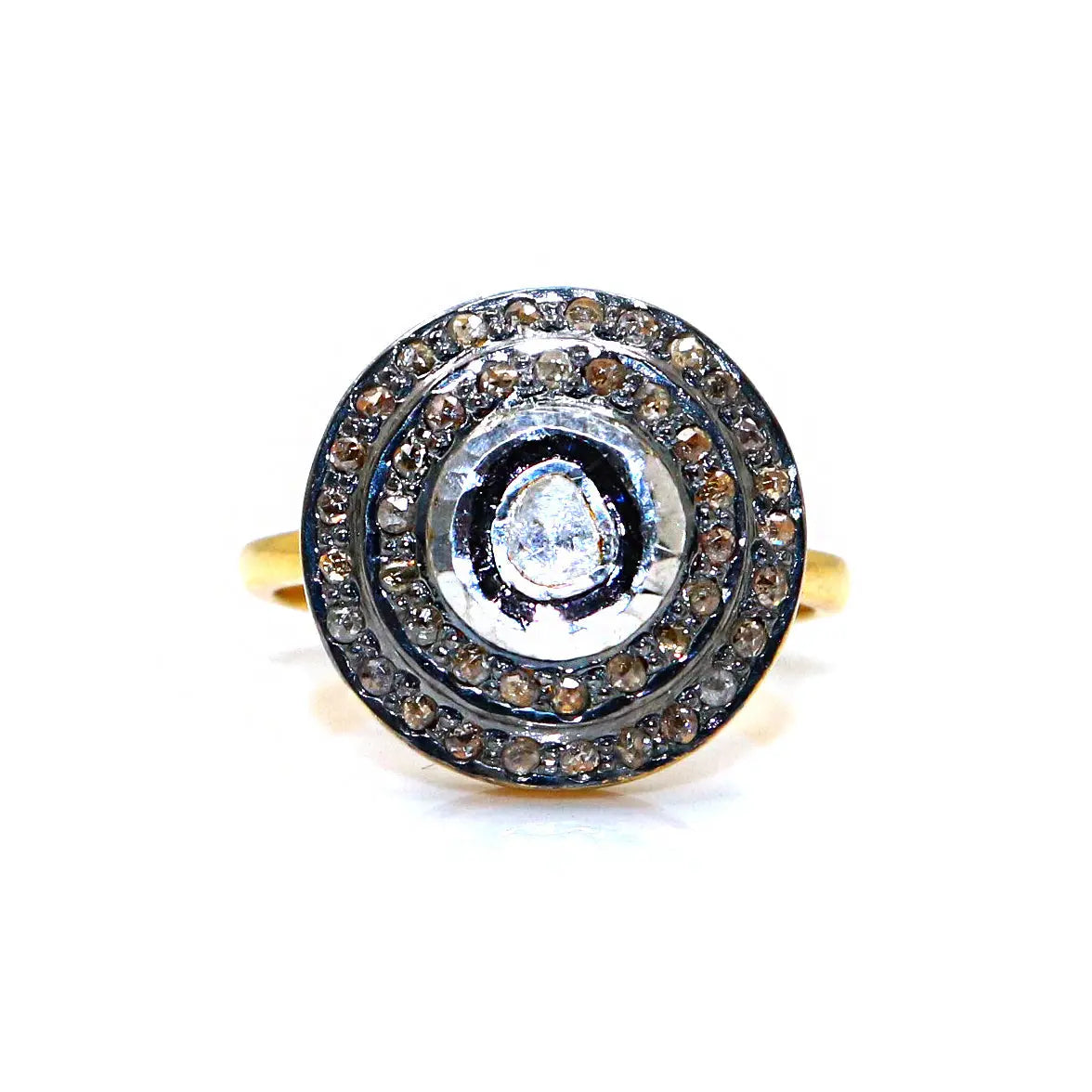 Uncut Diamond Polki And Diamond Two Tone Plated Ring Jewelry VJewels