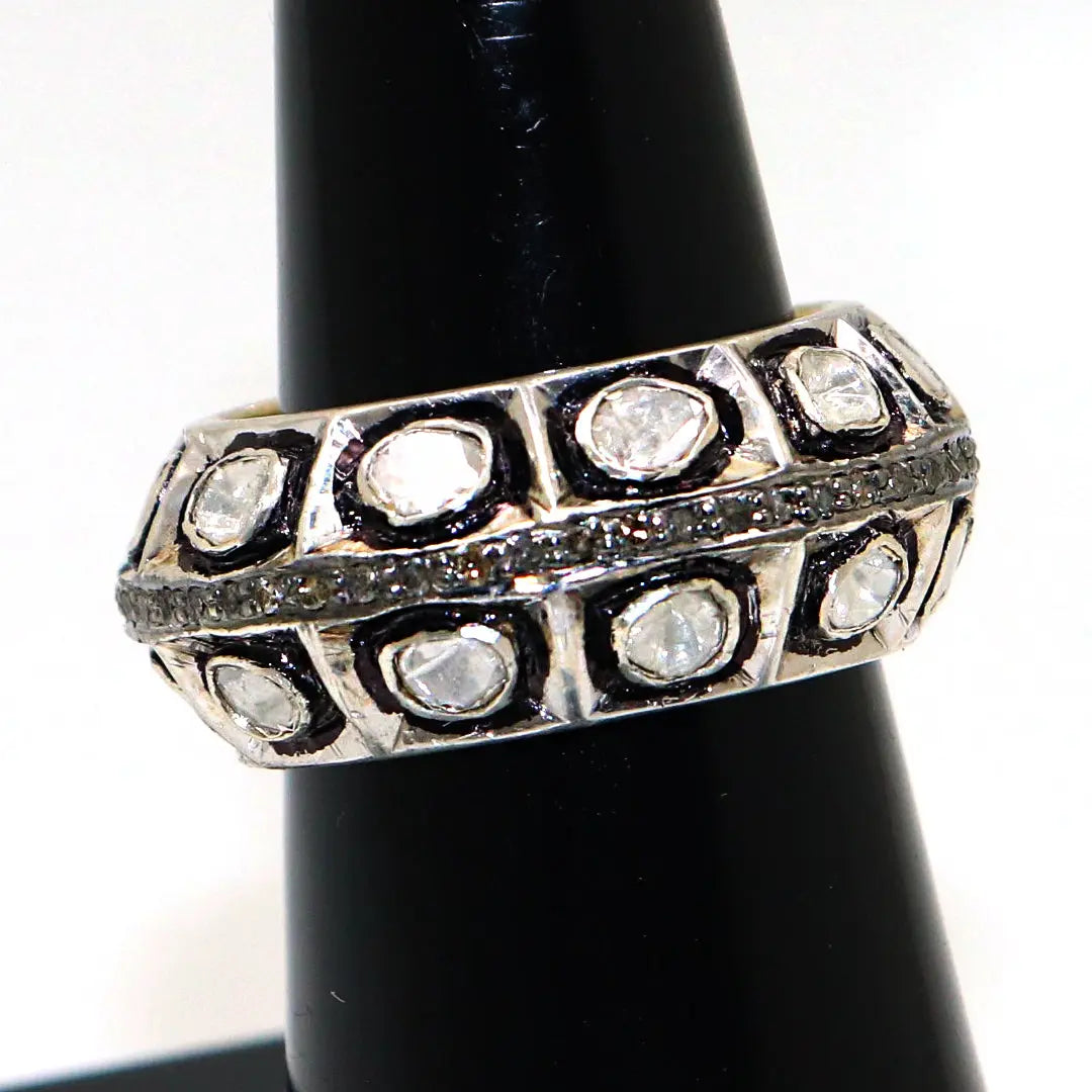 Uncut Diamond Polki And Diamond Two Tone Ring Jewelry VJewels