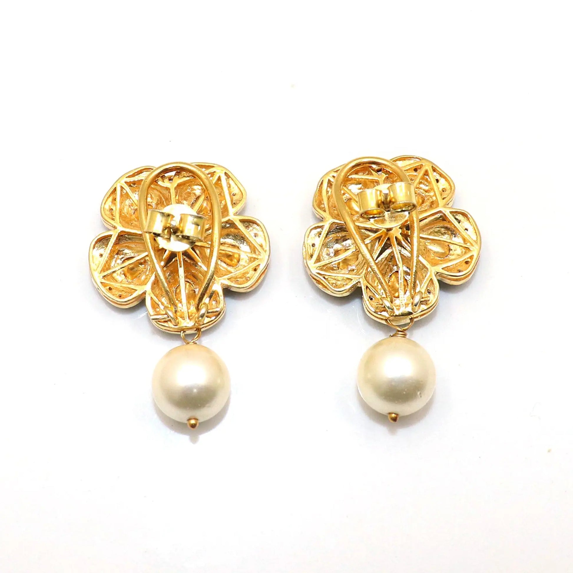 Uncut Diamond Polki With Diamond And Pearl Stud Earring Jewelry VJewels