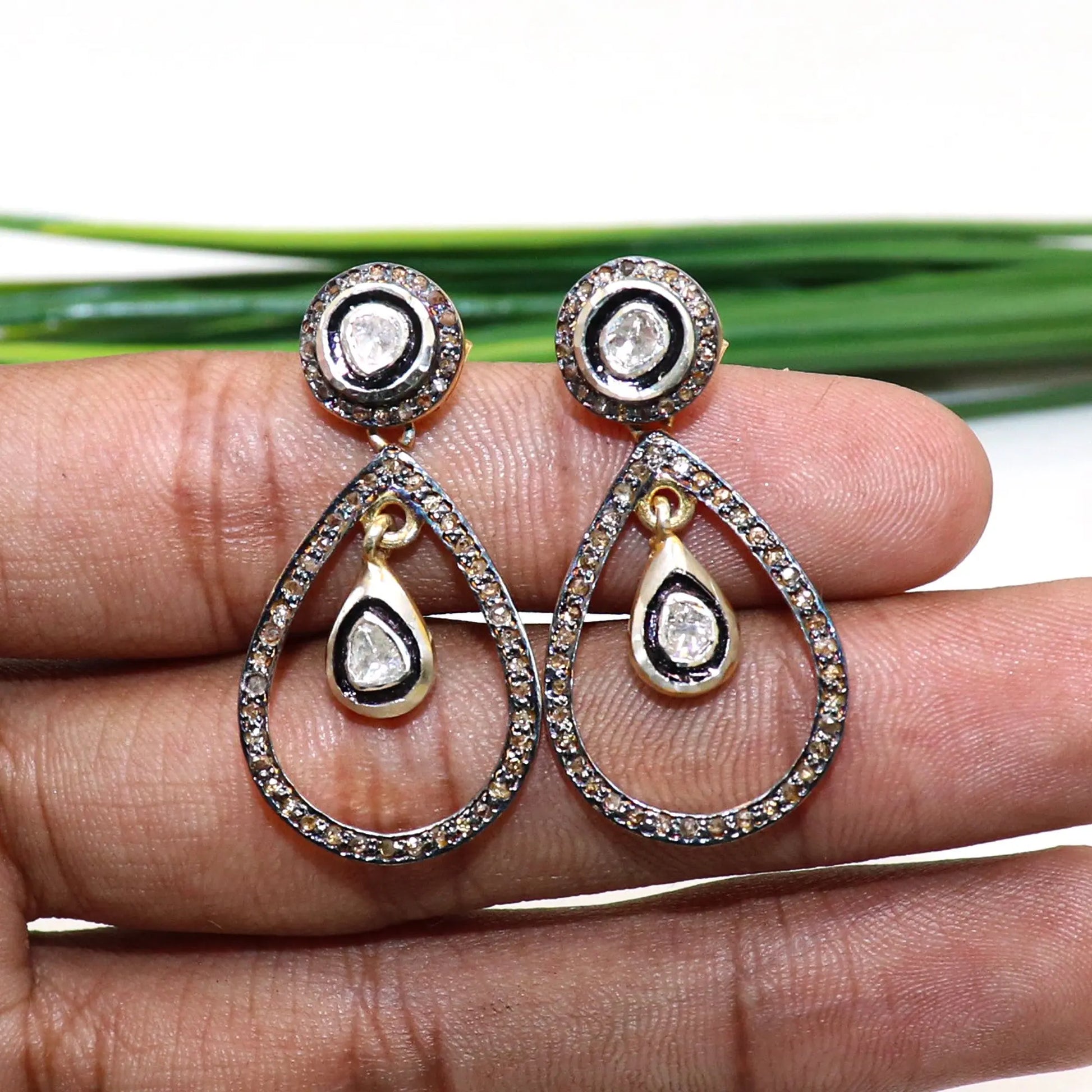 Uncut Diamond Polki With Diamond Dazzling Two Tone Earring Jewelry VJewels