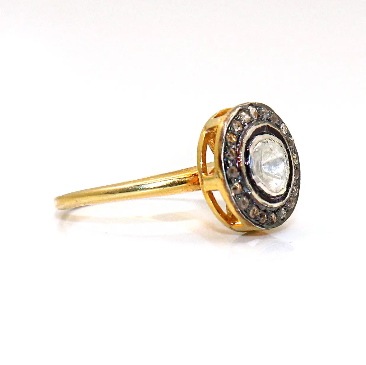 Uncut Diamond Polki With Diamond Two Tone Plated Ring Jewelry VJewels