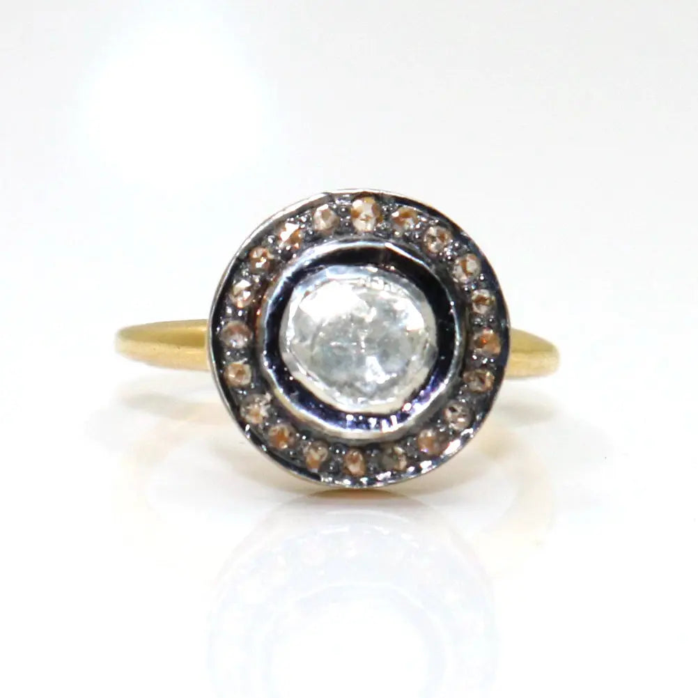 Uncut Diamond Polki With Diamond Two Tone Plated Ring Jewelry VJewels