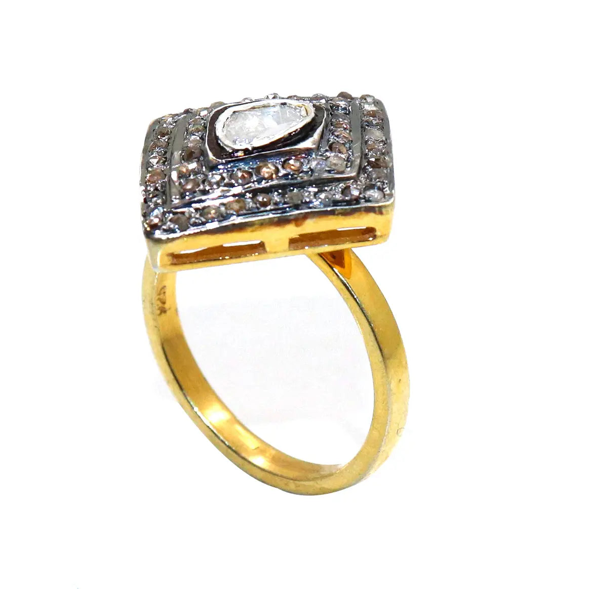 Uncut Diamond Polki With Diamond Two Tone Plated Ring Jewelry VJewels