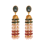 Emerald & Pink Tourmaline Royal Pearl Long Earring