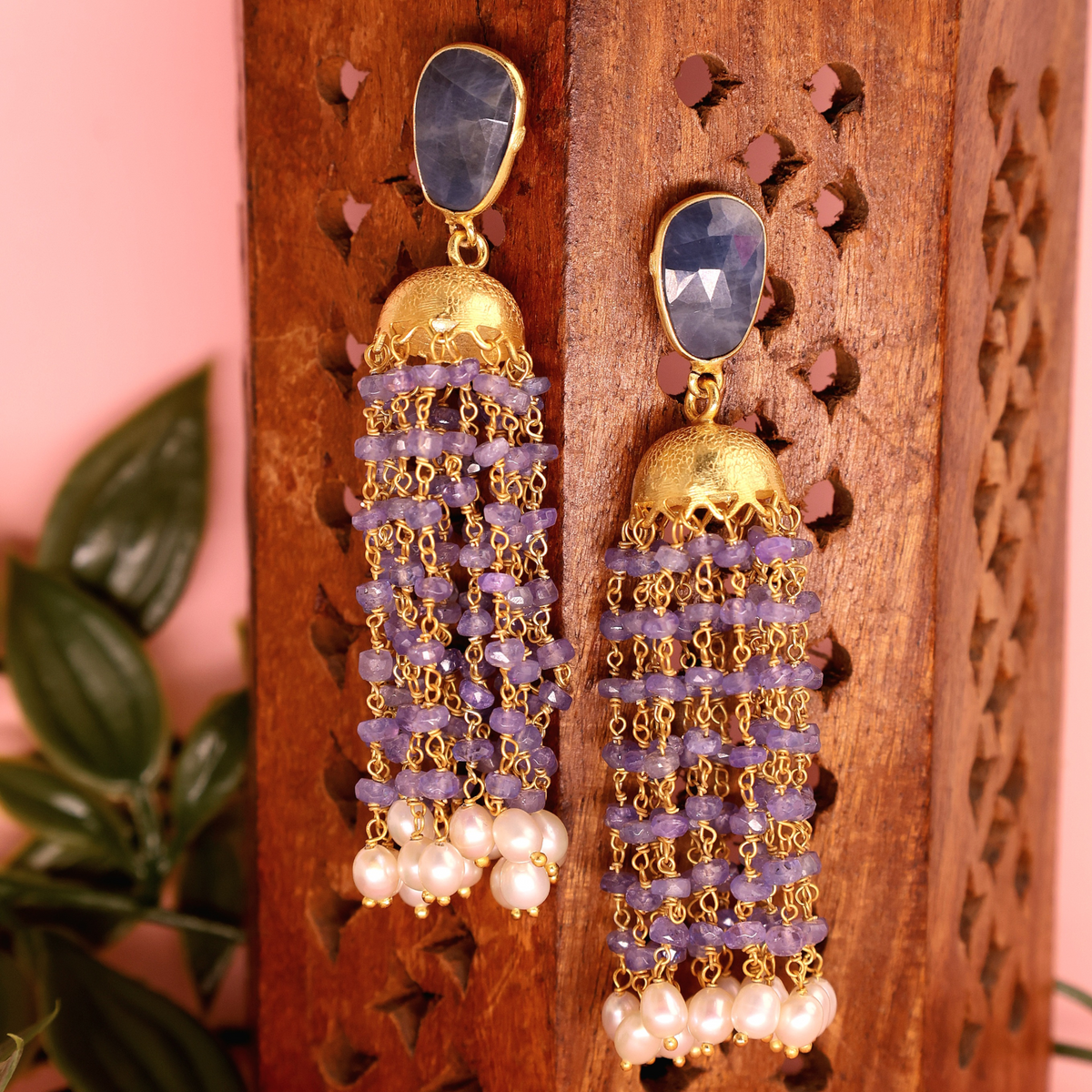 Tanzanite & Pearl Royal Long Earring