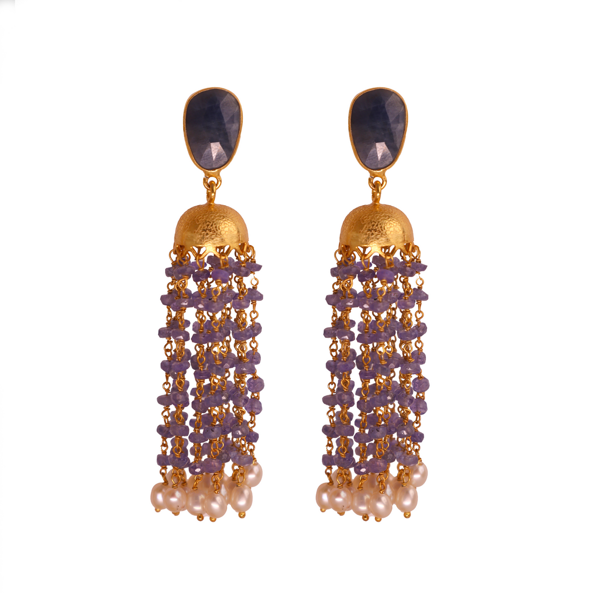 Tanzanite & Pearl Royal Long Earring