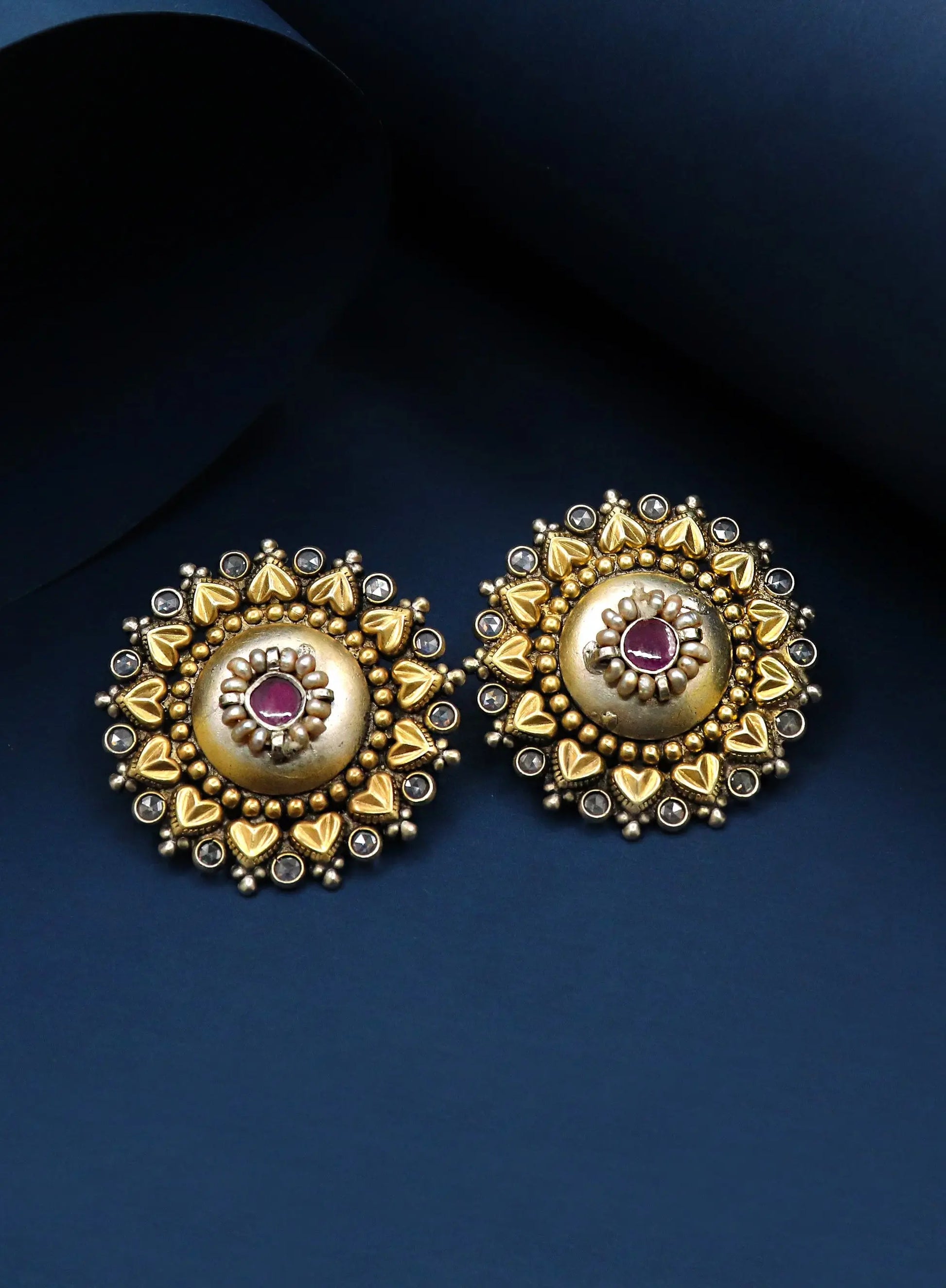 Gold Plated Enamel Stud Flower Shape Designer Earring Jewelry - VJewels