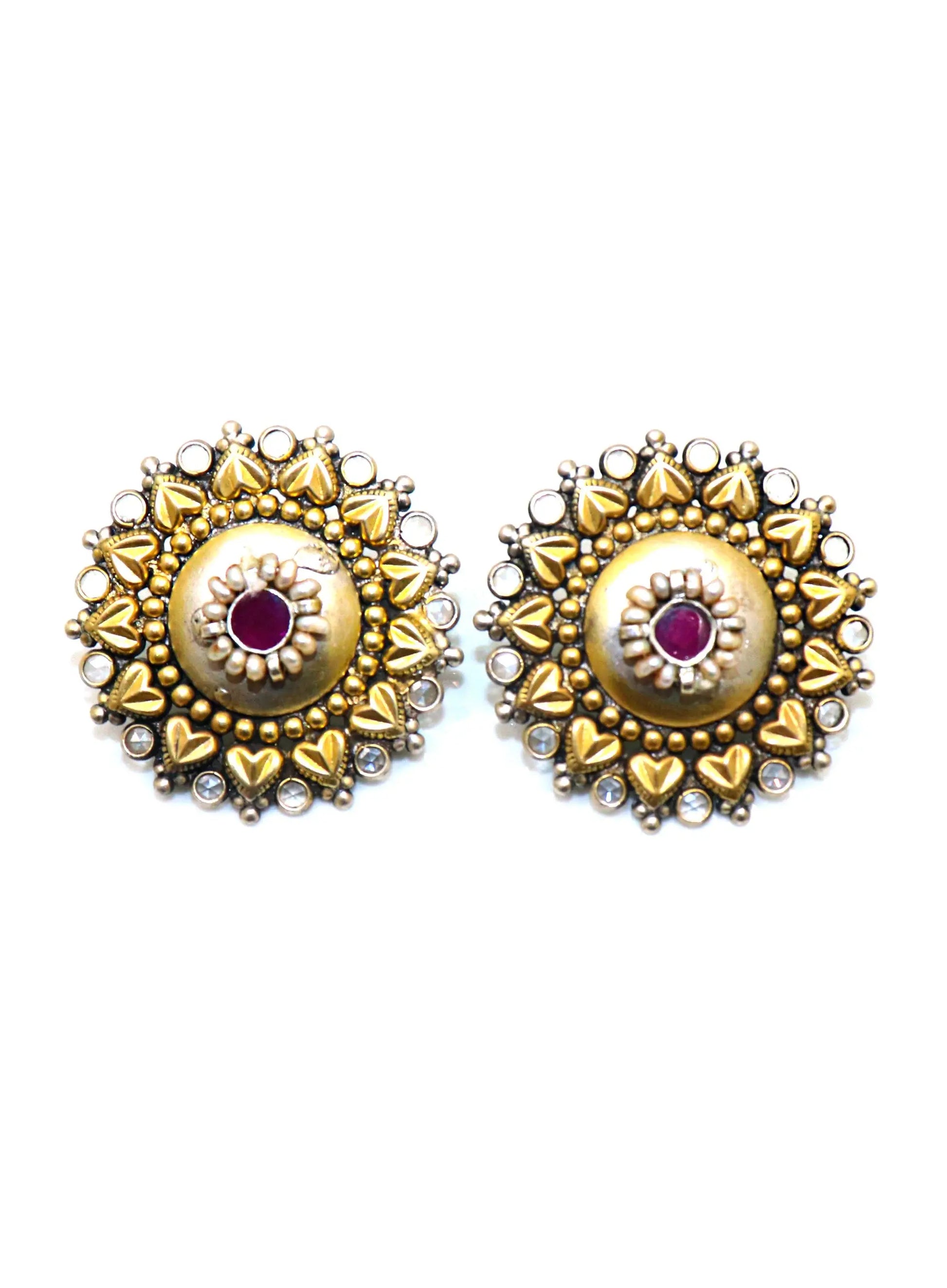 Gold Plated Enamel Stud Flower Shape Designer Earring Jewelry - VJewels