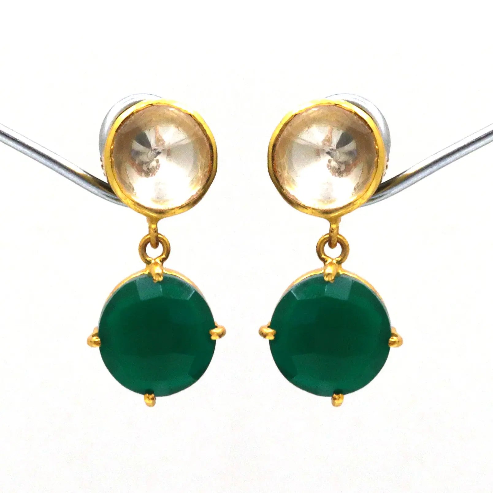 Green Onyx and Moissanite Gemstone Gold Plated Stud Earring - VJewels