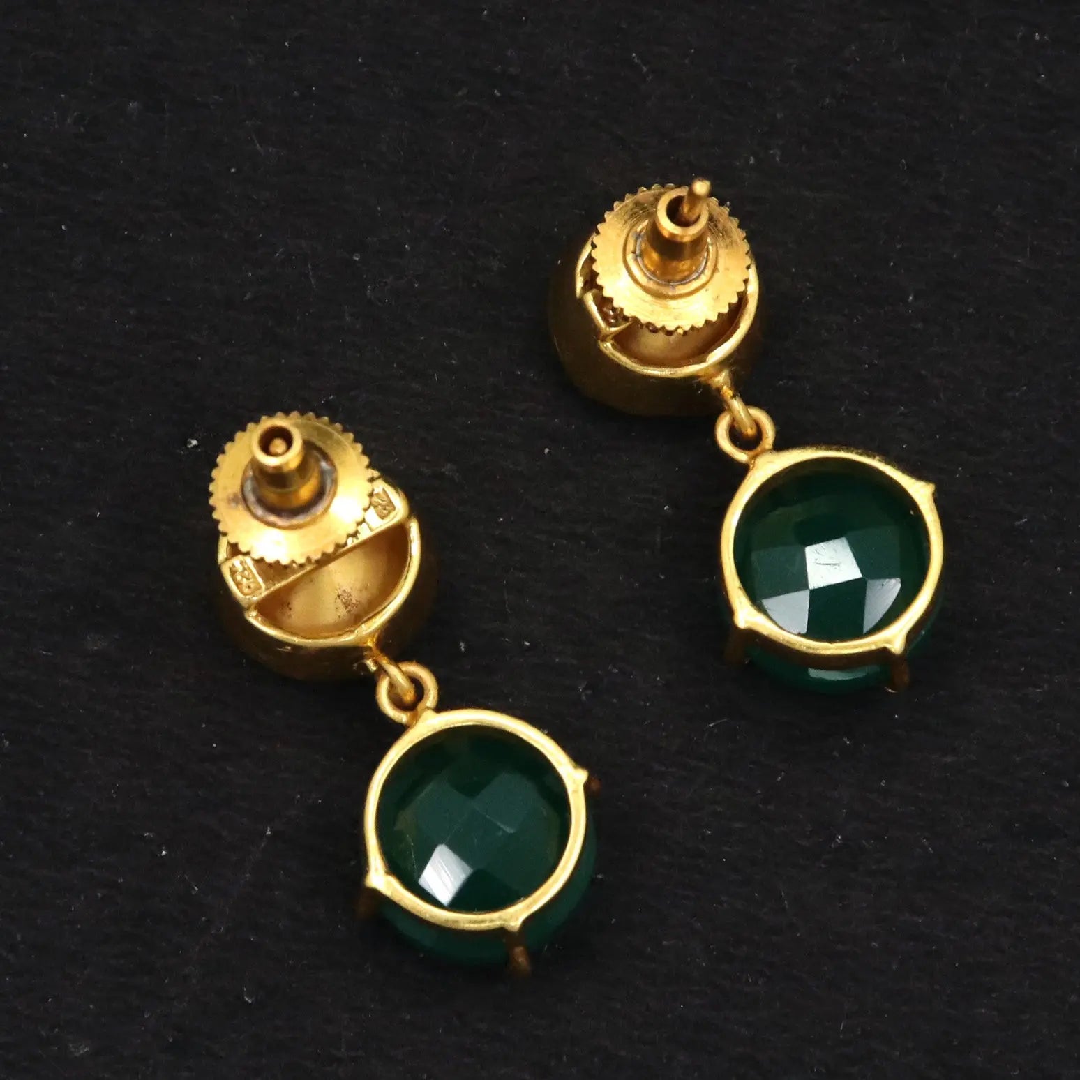 Green Onyx and Moissanite Gemstone Gold Plated Stud Earring - VJewels