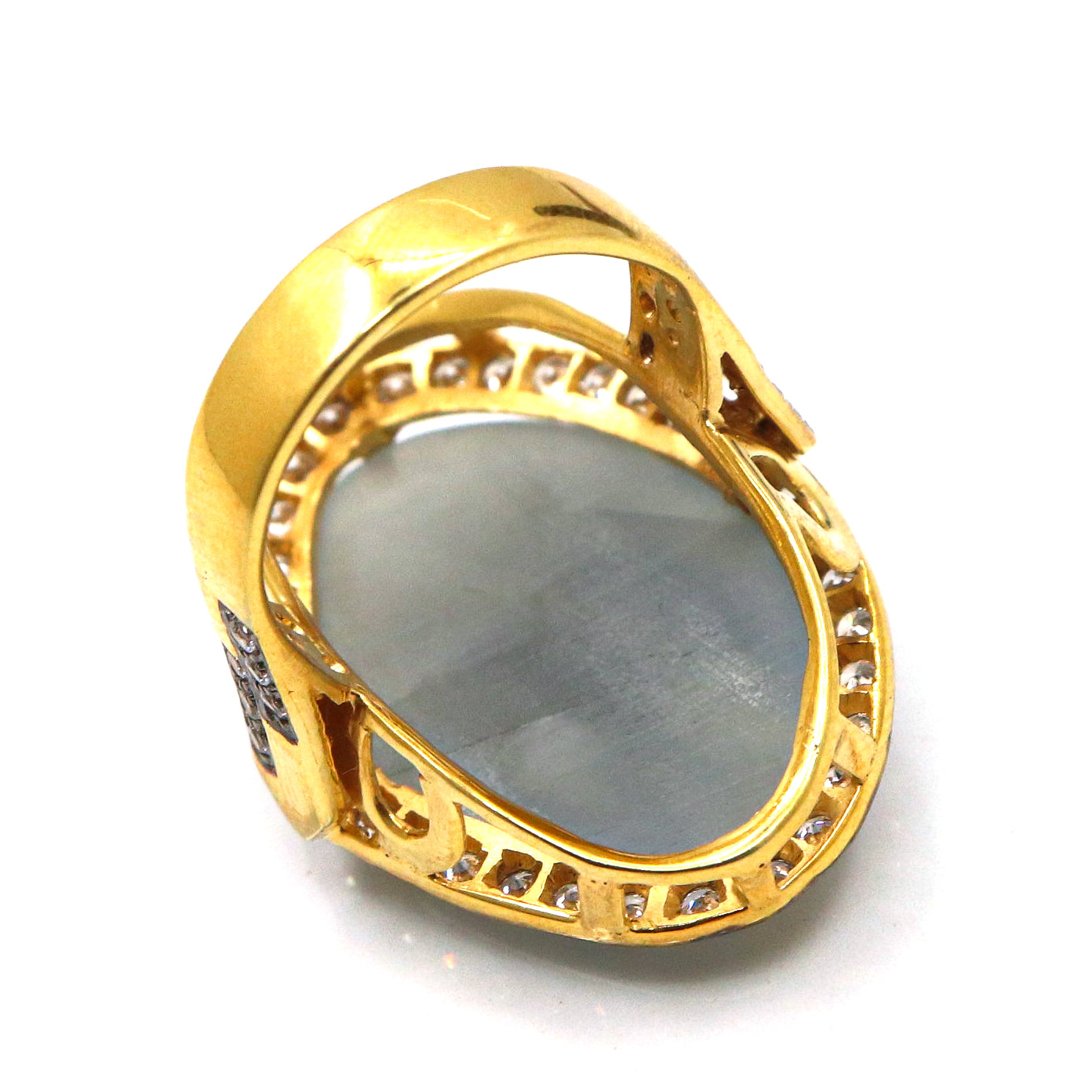 Dazzling Sapphire Talpe Gemstone with CZ Two Tone Ring for Party Glam