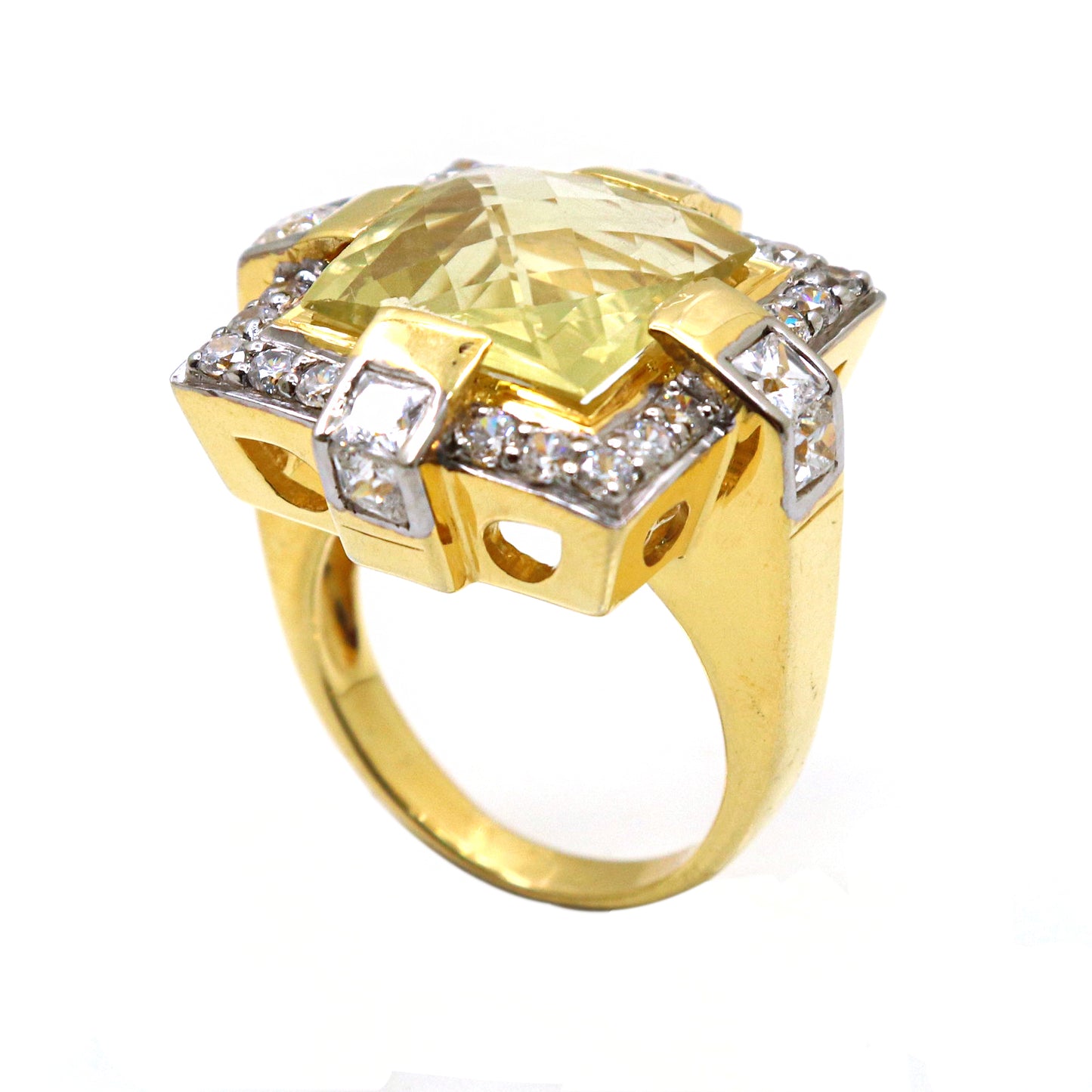 Gold-Plated Lemon quartz Gemstone with CZ Ring  A Statement Piece Jewelry