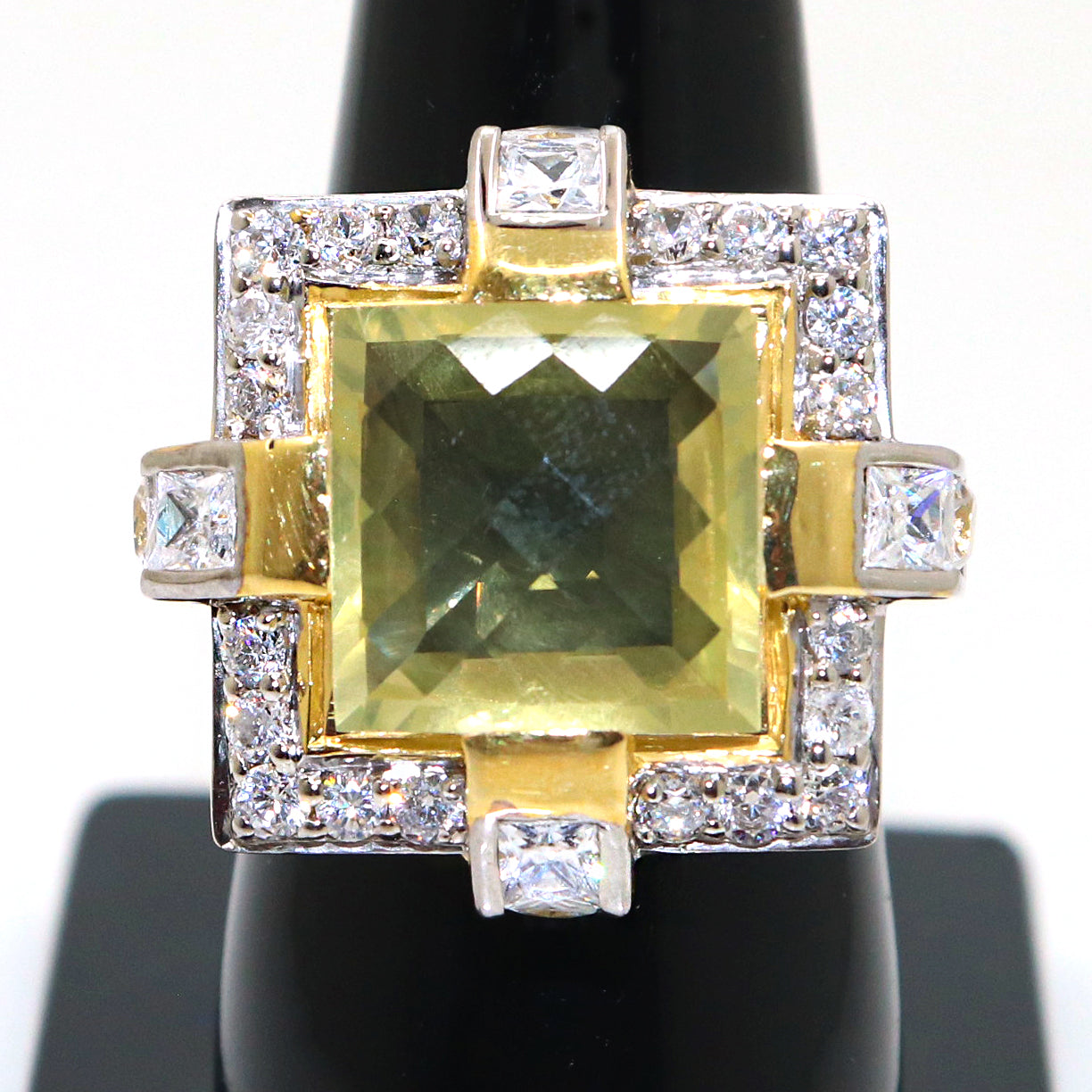 Gold-Plated Lemon quartz Gemstone with CZ Ring  A Statement Piece Jewelry