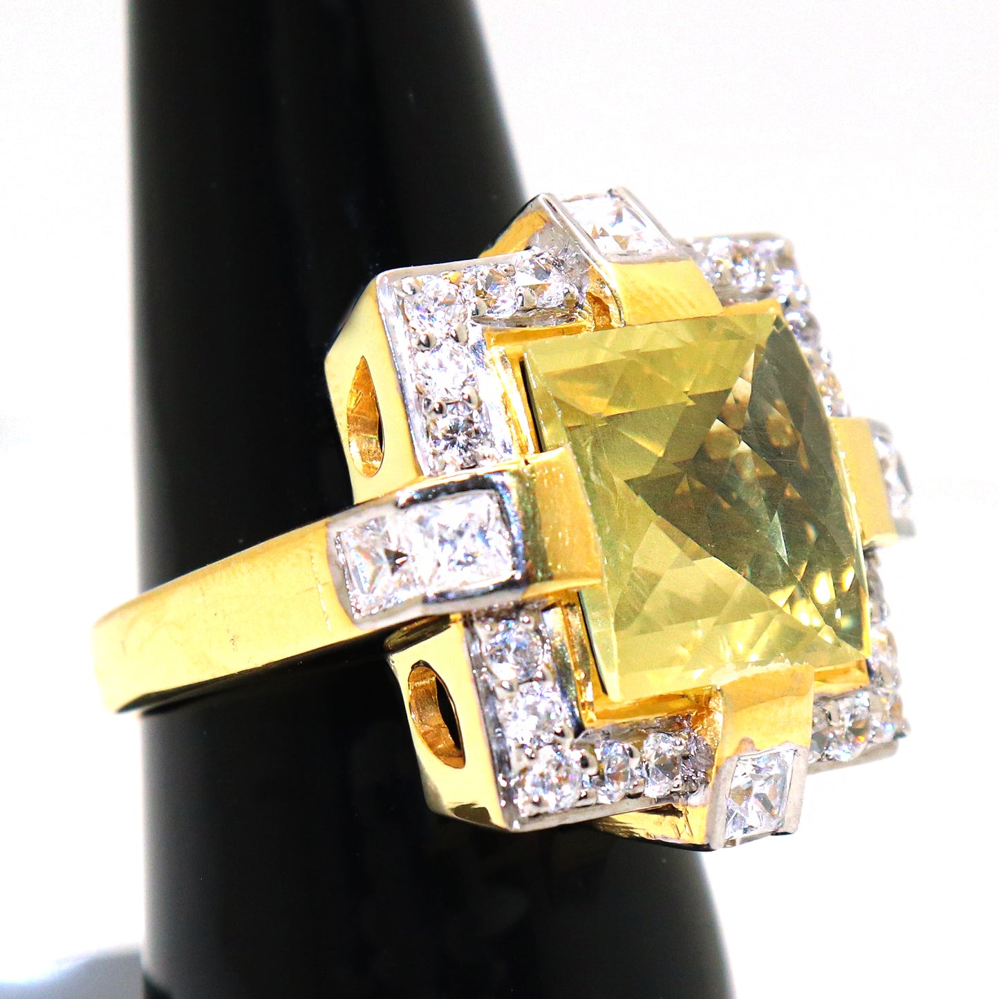 Gold-Plated Lemon quartz Gemstone with CZ Ring  A Statement Piece Jewelry